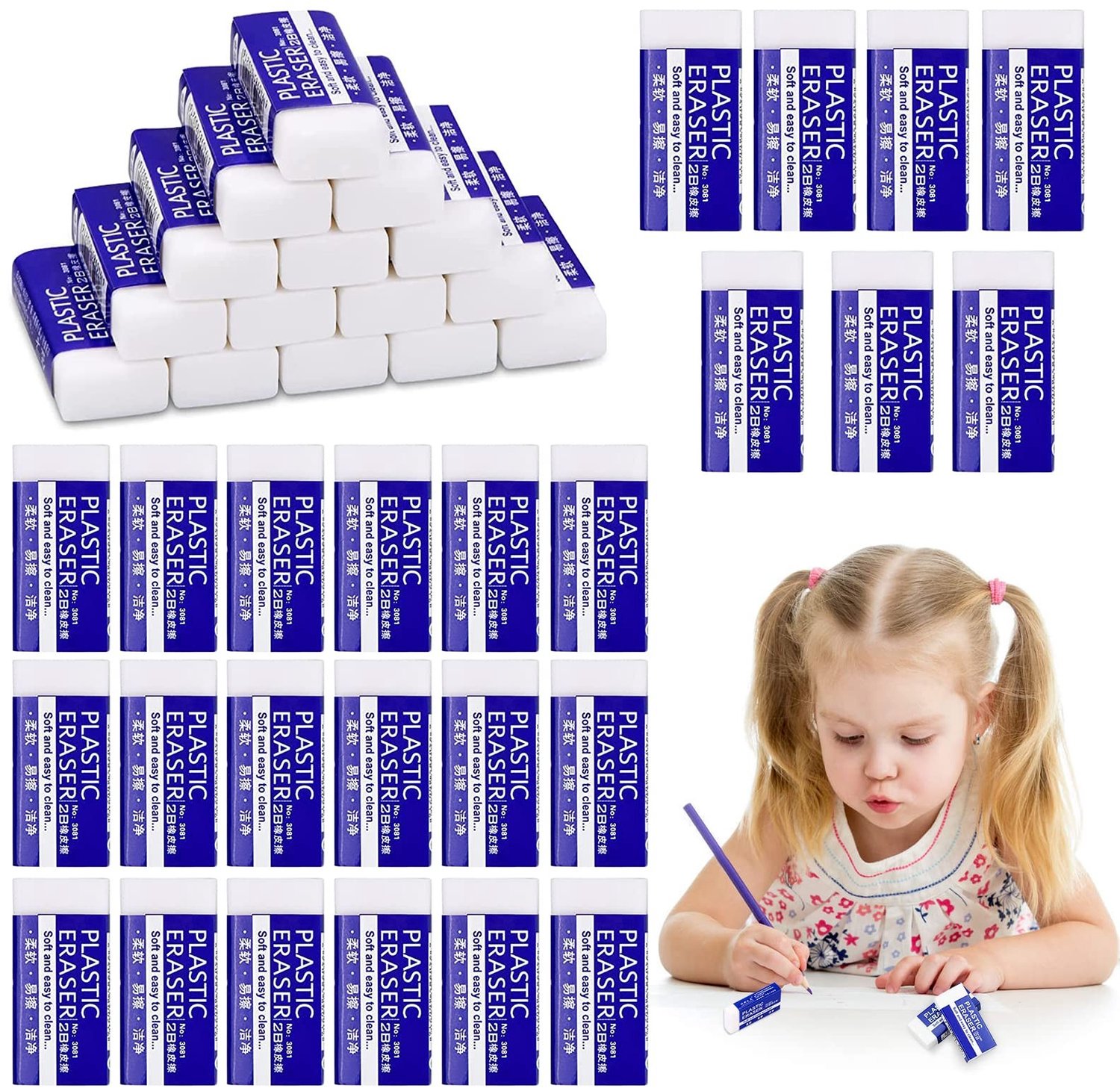 Set van 40 Zachte Witte Gum voor Potlood met Vlekvrije Ervaring