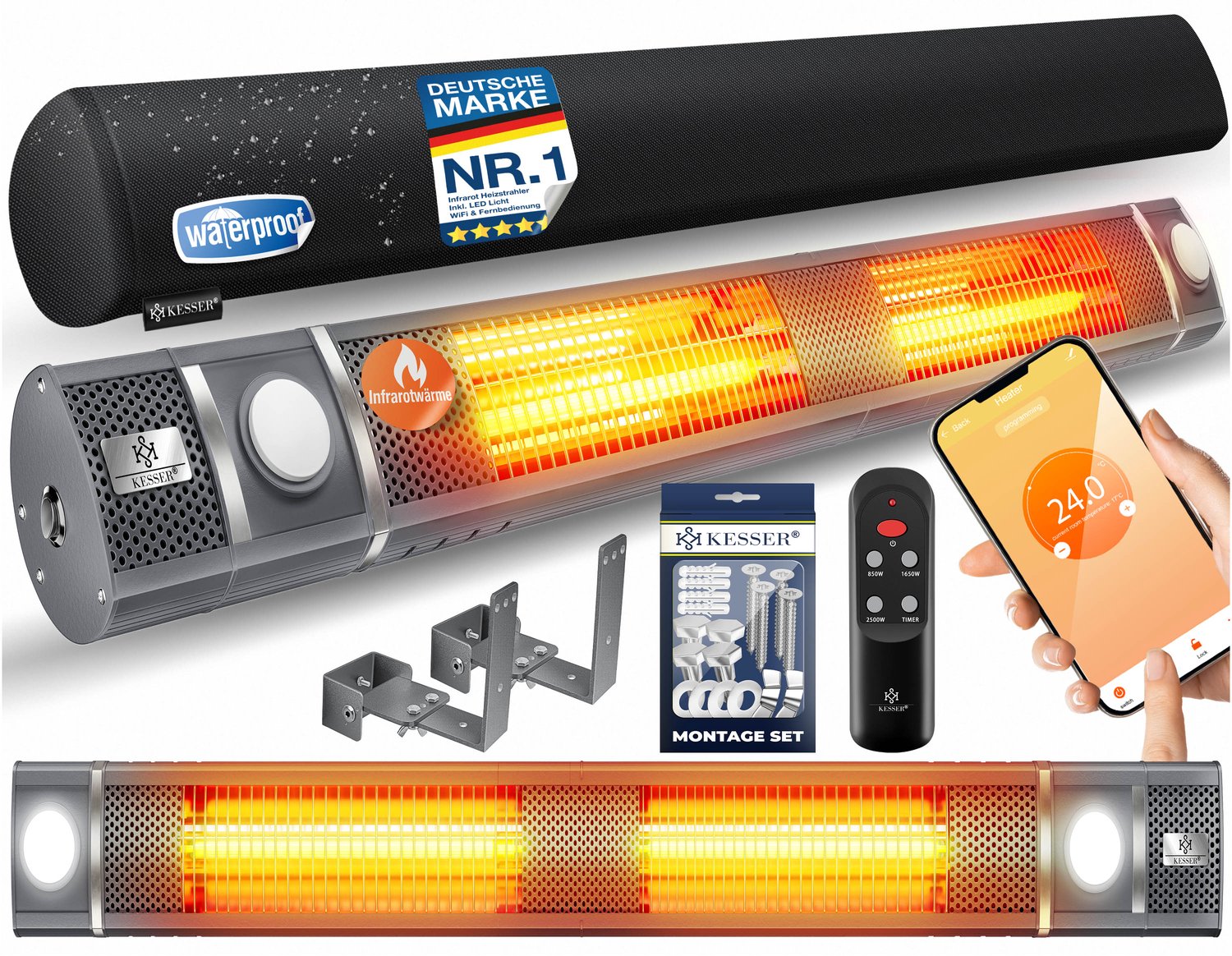 KESSER® Terrasverwarmer Infrarood Heater Elektrische Verwarming met Afstandsbediening, APP en Beschermhoes
