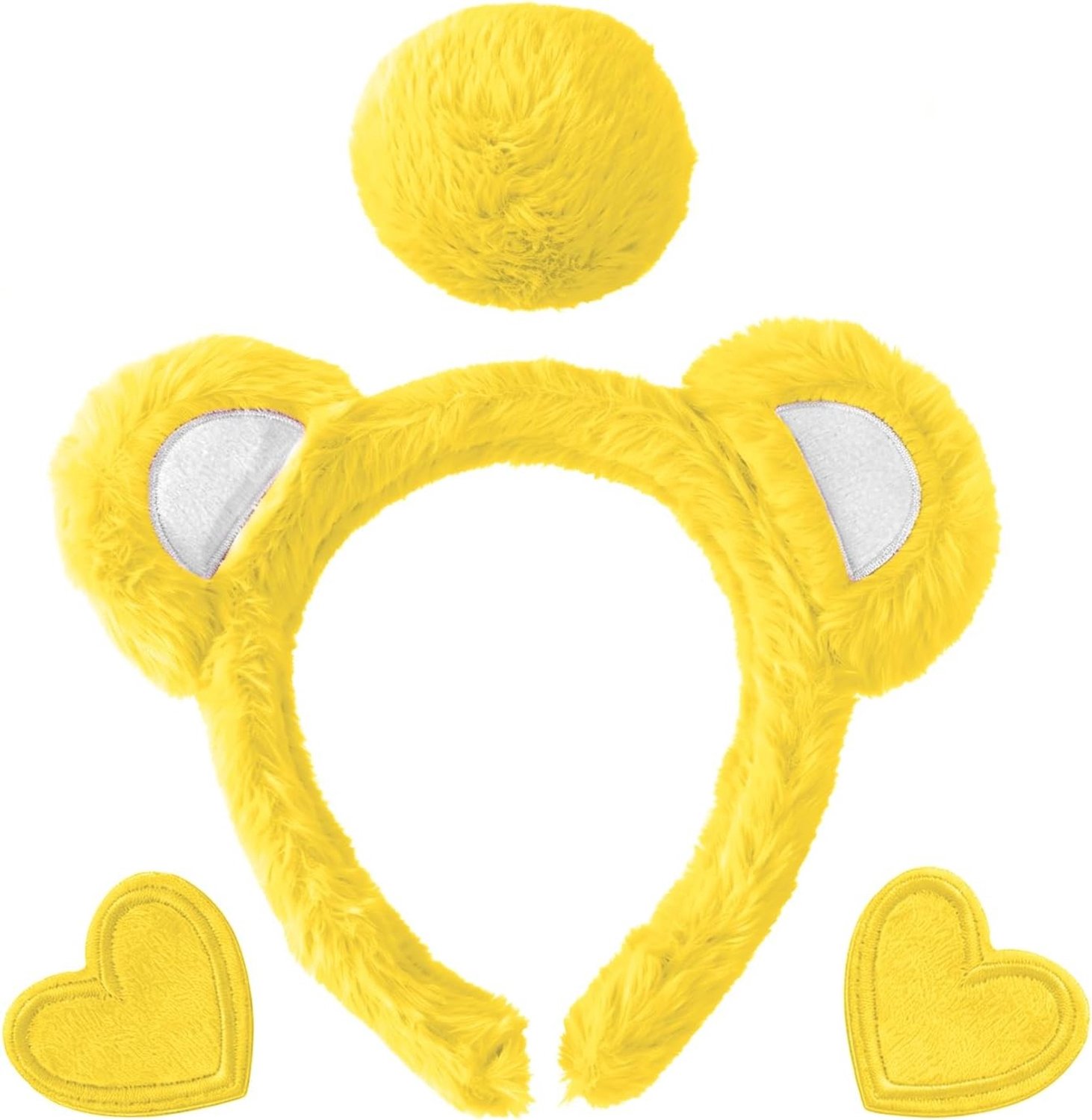 Set met Teddybeer Oren, Staart en Hartspeld - Kostuumaccessoires voor Volwassenen, Feestoutfits voor Verjaardagen en Wereldboekendag, Geel