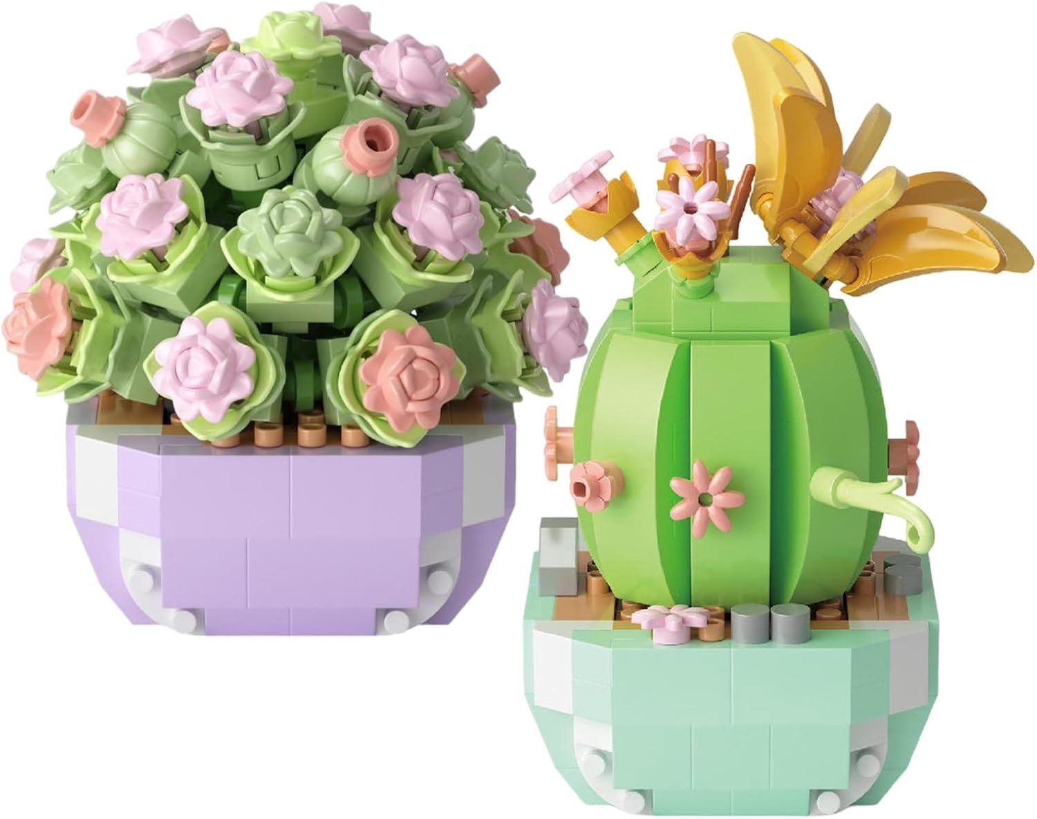 Set van 2 Mini Bloemen Succulente Bouwstenen voor DIY Interieurdecoratie en Creatieve Activiteiten