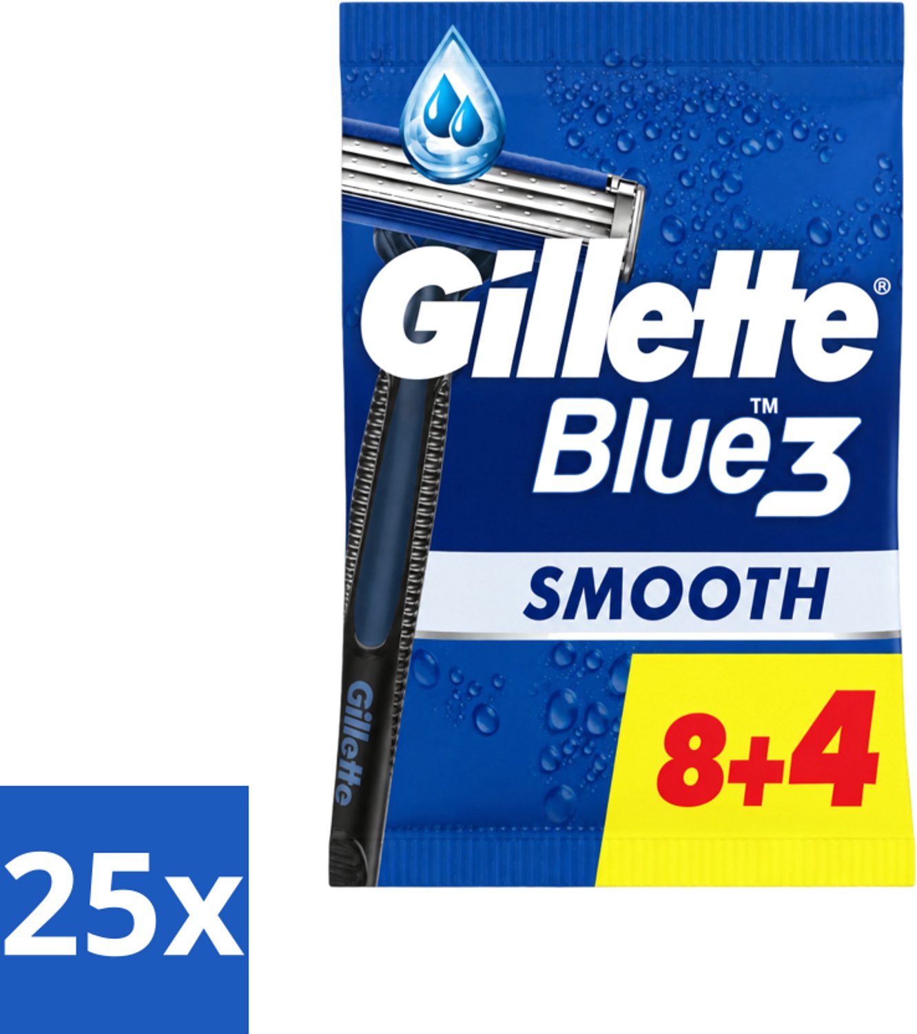 25 x Gillette - Blue III Smooth - Wegwerpscheermesjes - Comfort en bescherming - 12 Scheermesjes - Voordeelverpakking - 25 stuks