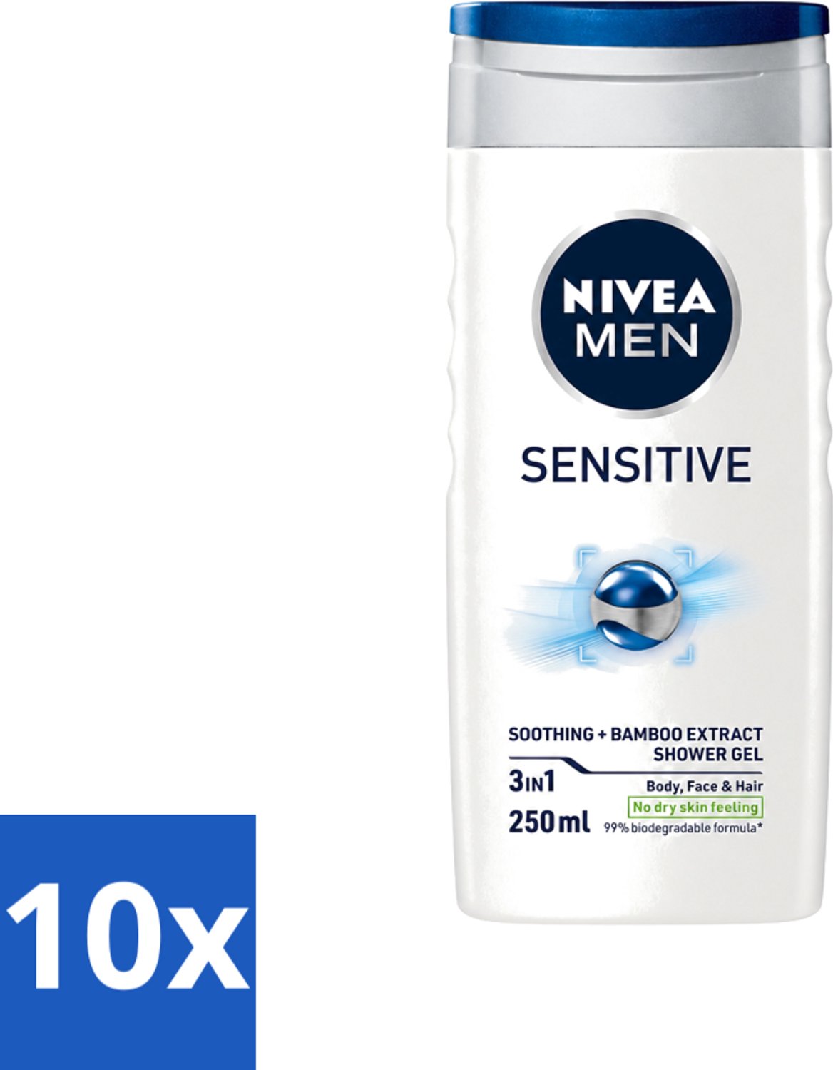 10 x Nivea - Men - Sensitive Douchegel - Hydraterend - 250 ml - Voordeelverpakking - 10 stuks