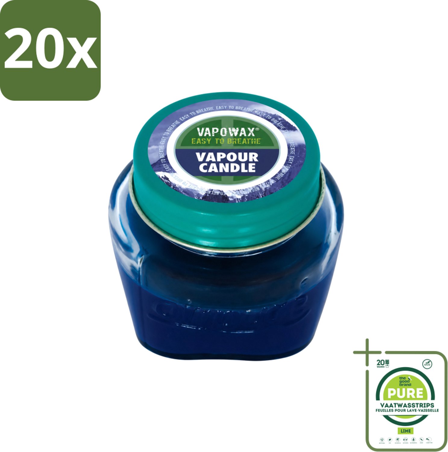 Airpure 20 x Airpure - Kaars Tegen Verkoudheid - Geurkaars - Verlichting bij Verkoudheid - 28,5 g - Grootverpakking - Vaatwasstrips - Kaars Tegen Verkoudheid - Geurige Kaars - Verlichting Bij Verkoudheid - Ademhaling Verlichten - Kaars Voor Griep blauw