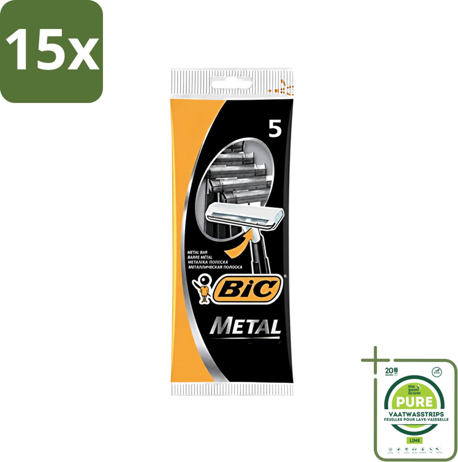 15 x Bic - Scheermesjes - Metaal - Enkel Mesje - Wegwerpmesjes - 5 Scheermesjes - Grootverpakking - Vaatwasstrips - Scheermesje - Wegwerpmesje - Roestvrij Staal - Enkel Mesje - Precisie Scheren