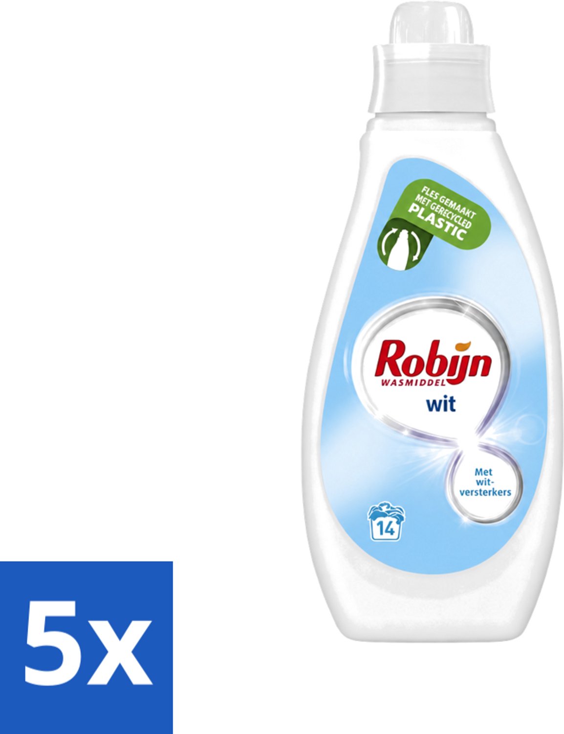 5 x Robijn - Wit - Vloeibaar Wasmiddel - Met Witversterkers - 14 Wasbeurten - 700 ml - Voordeelverpakking - 5 stuks
