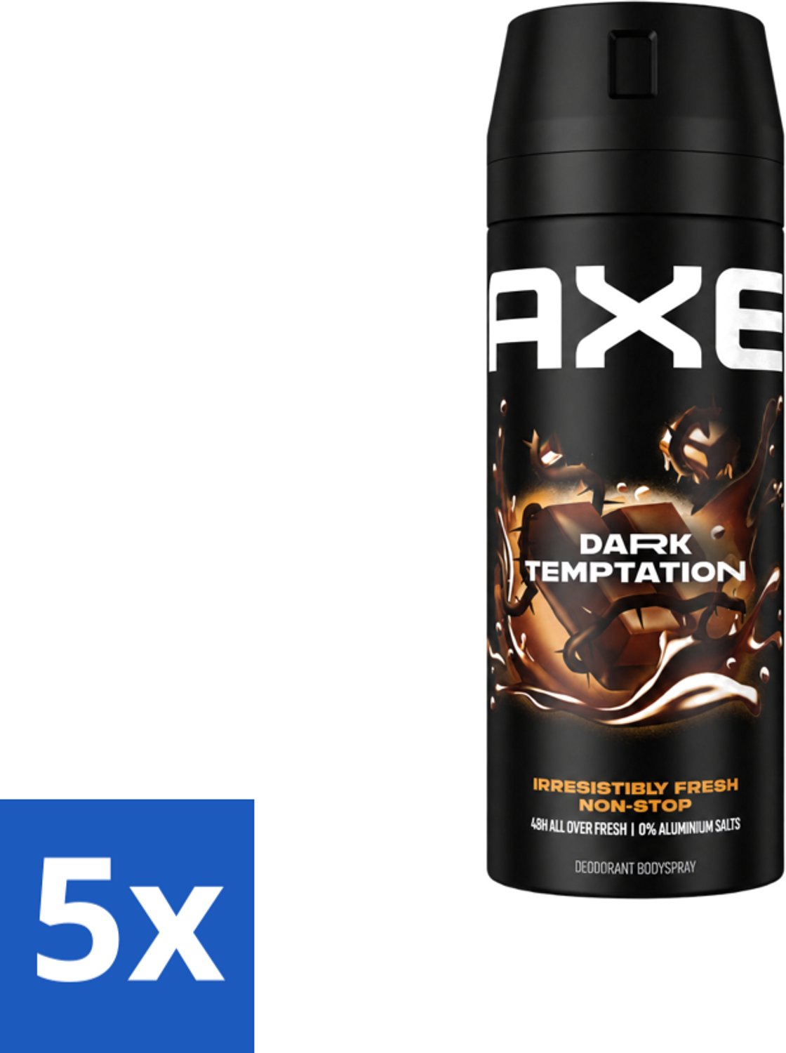 5 x Axe - Deodorant Bodyspray - 48hrs Non Stop Fresh - Dark Temptation - Dark Chocolate - 150 ml - Voordeelverpakking - 5 stuks