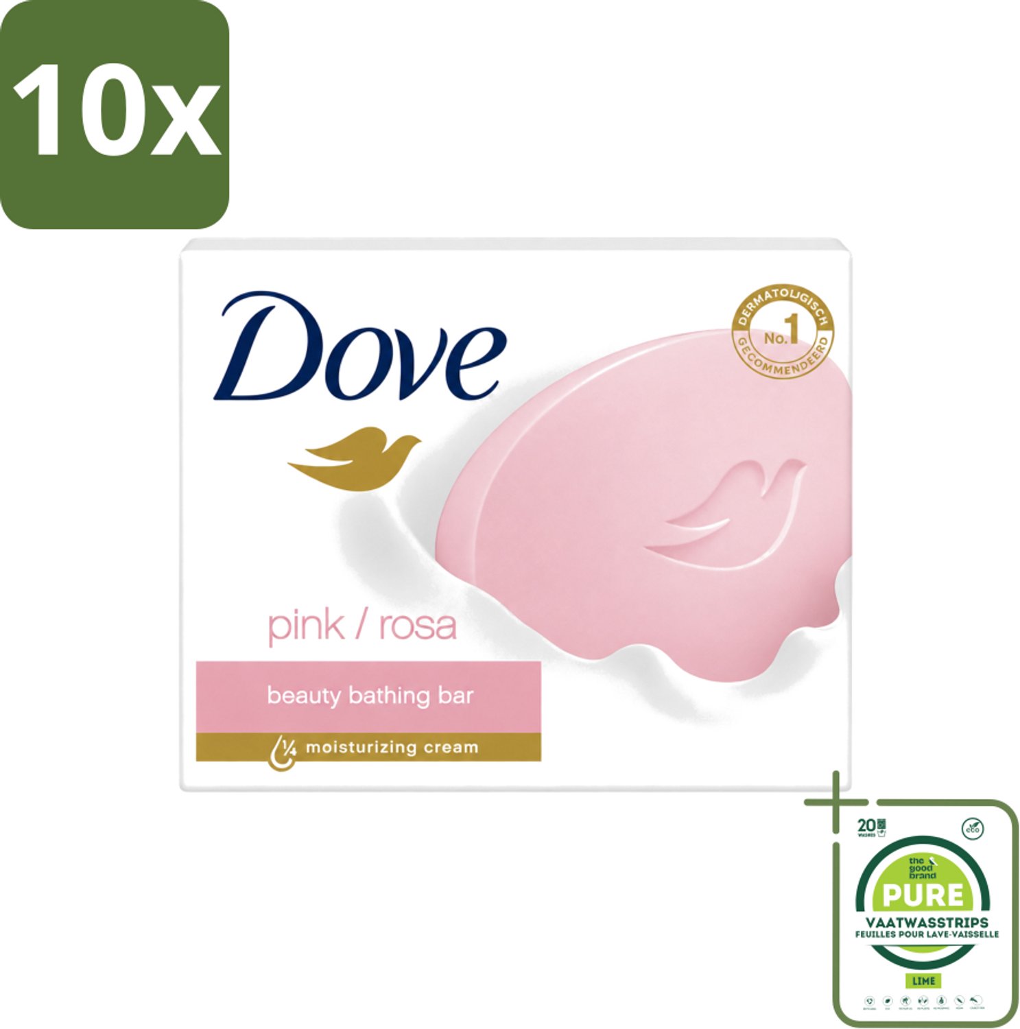 10 x Dove - Zeep - Pink - Hydraterend en Verzorgend - 4 x 100 g - Grootverpakking - Vaatwasstrips - Dove Zeep - Hydraterende Zeep - Zachte Zeep - Huidverzorging - Zeep Voor Dagelijks Gebruik