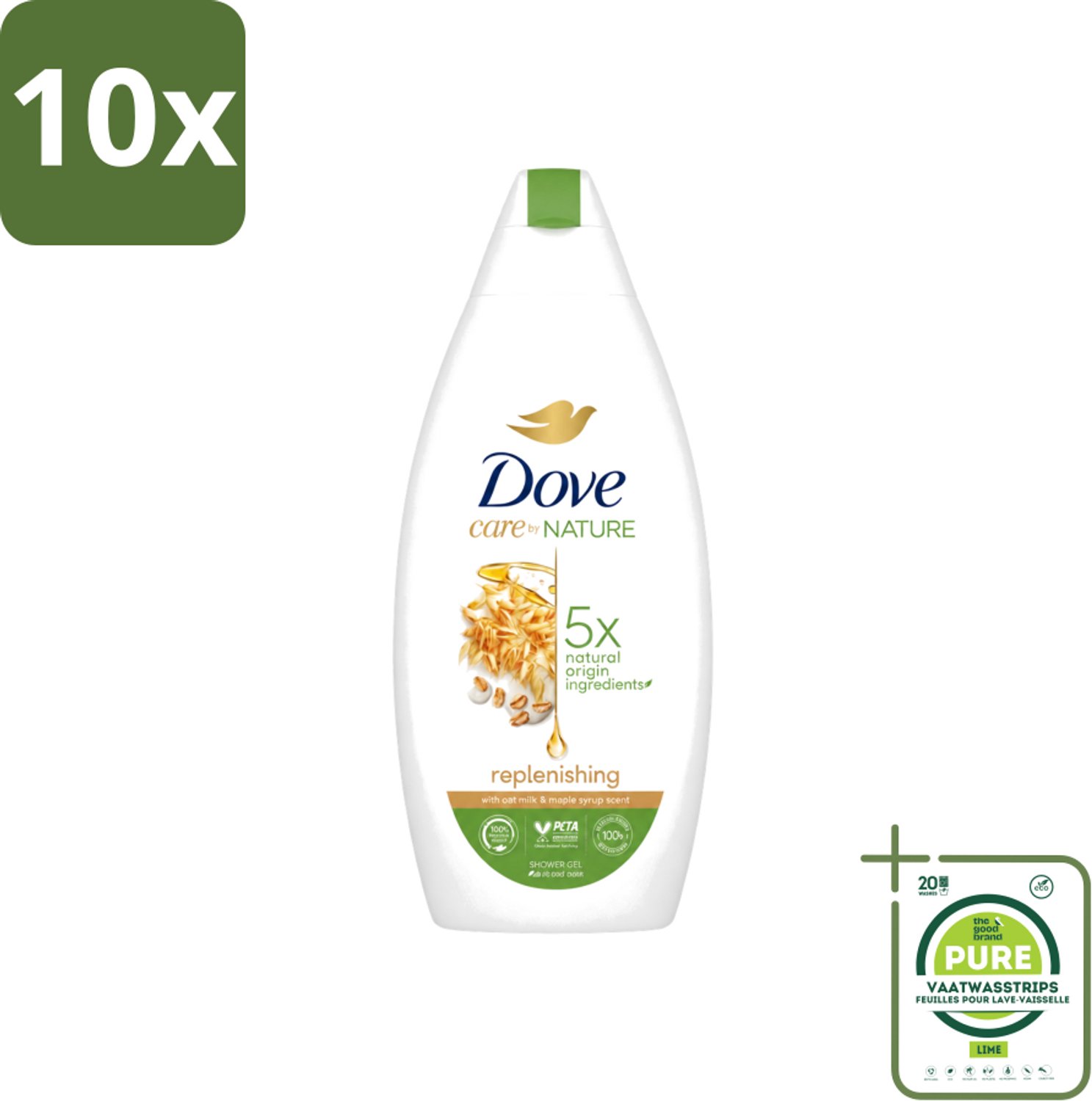10 x Dove - Douchegel - Replenishing - Hydraterend en verzorgend - 400 ml - Grootverpakking - Vaatwasstrips - Douchegel - Hydratatie - Huid Verzorging - Zachte Douchegel - Schuim