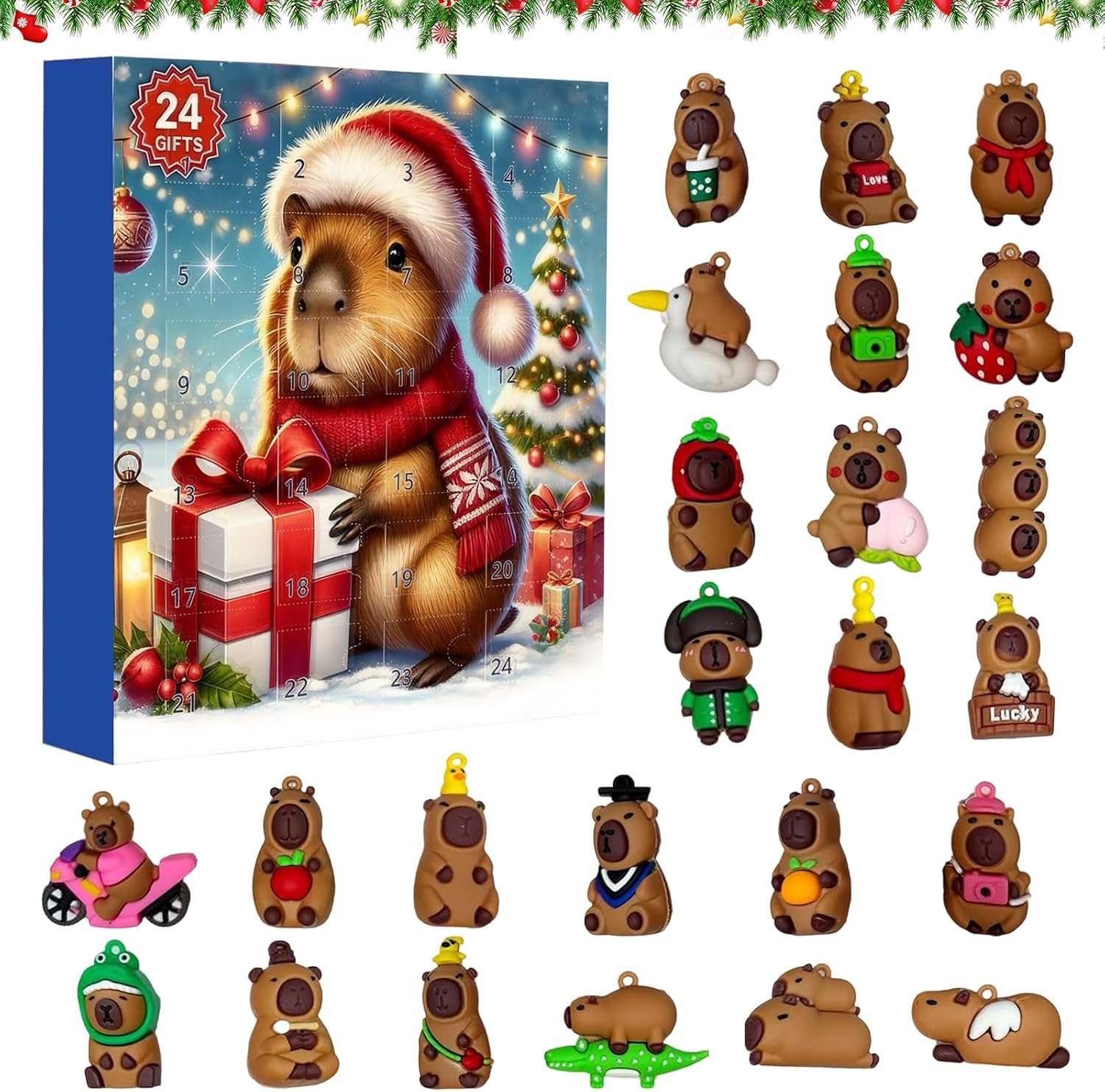 adventkalender 2026 - 24 dagen aftelkalender - kalender - aftelkalender kerst - blind boxes - capibara - capybara squishy - Capybara adventskalender 2026 - voor kinderen en volwassenen