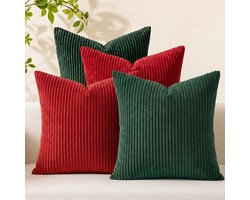 Sierkussen – 4 Stuks – Sierkussenhoezen – 45x45 cm – Corduroy – Modern Dubbelzijdig Ontwerp – Rood en groen – kerstkleurenschema – Voor Boho en Farmhouse Herfstdecoratie