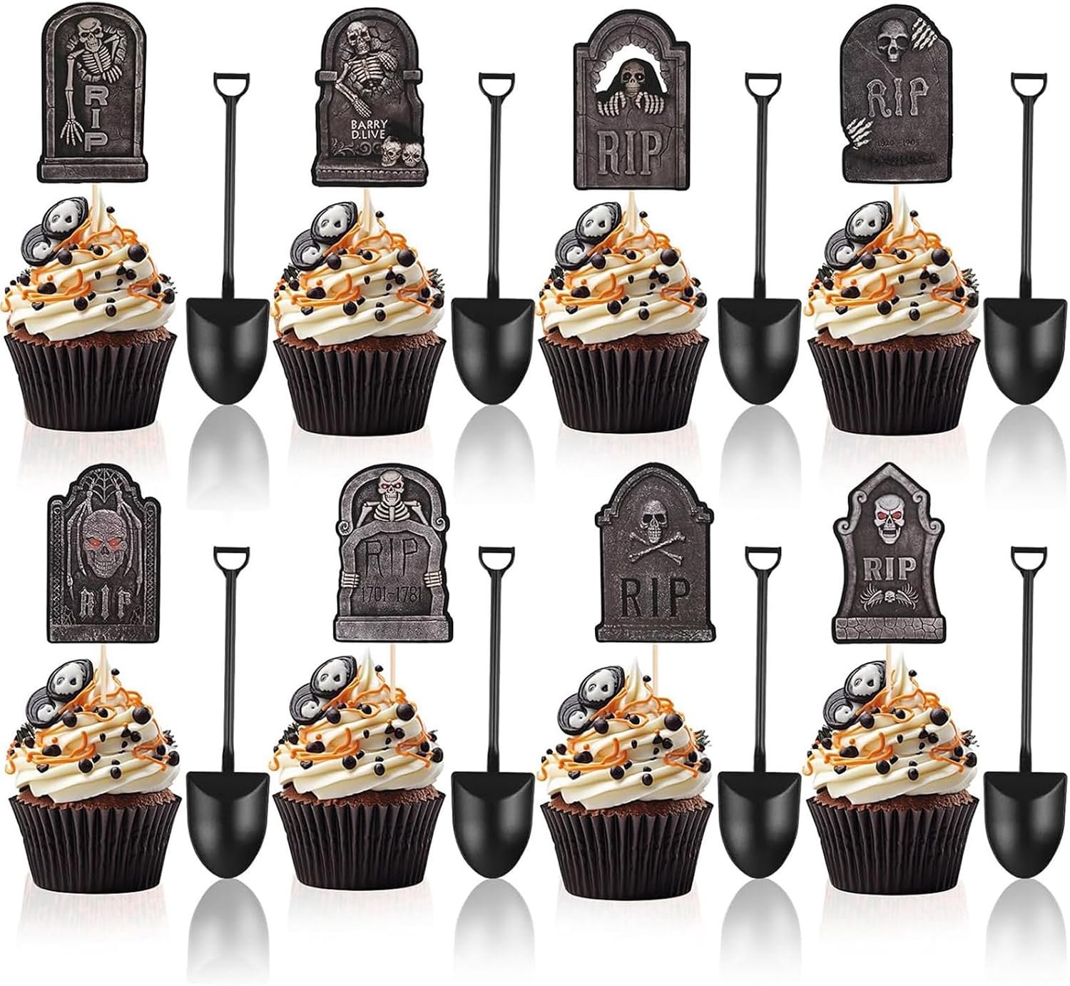 16 Halloween Cupcake Toppers met Grafschriften en Mini-Spatels