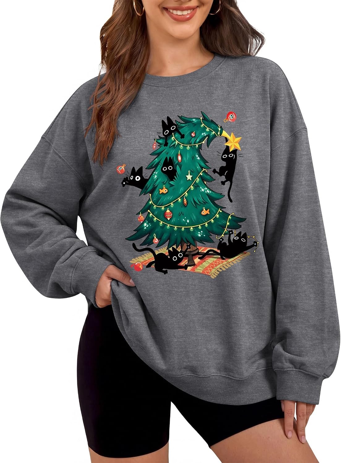 Kersttrui met kattenprint