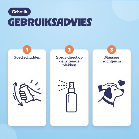 Gebruiksadvies: 1. Goed schudden, 2. Spray direct op plek, 3. Masseer zachtjes in.