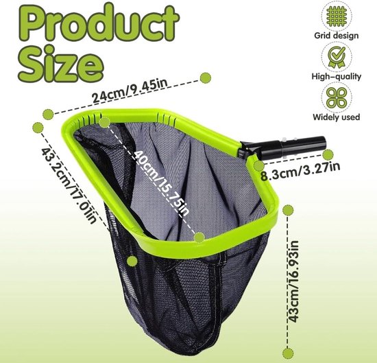 Zwembadschepnet - Zwart - 42 x 26 x 43 cm - Dubbellaags Nylon Net met Aluminium Frame - Voor Vijvers en Zwembaden — afbeelding 2