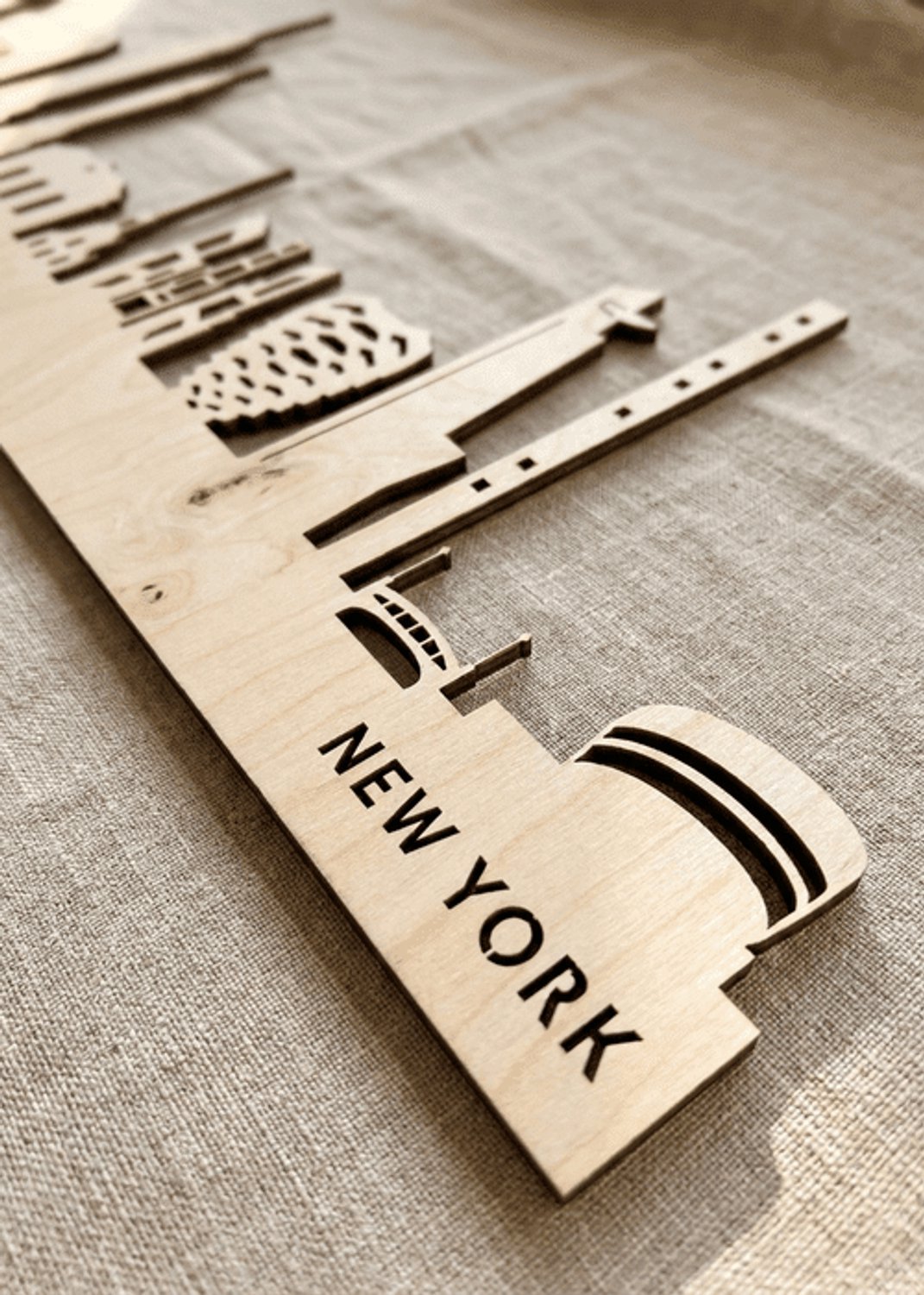 Houten Skyline New York | Wanddecoratie voor aan de muur | Berken | 100 x 20 cm