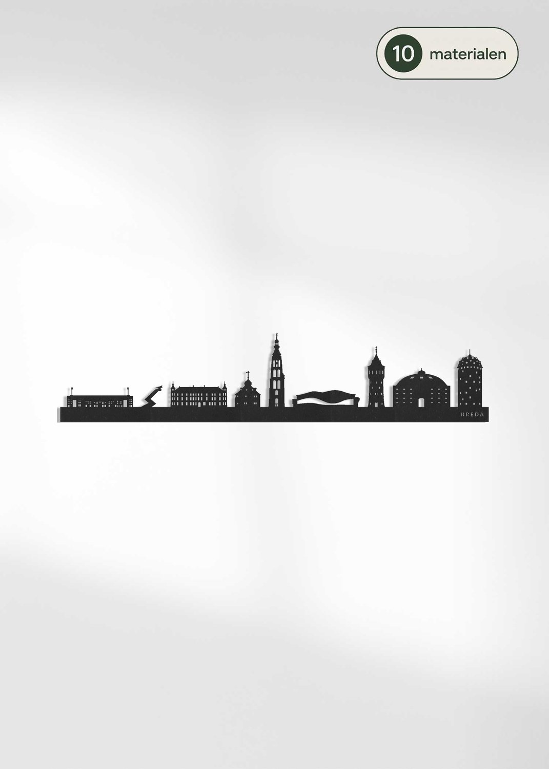 Houten Skyline Breda | Wanddecoratie voor aan de muur | Zwart MDF | 100 x 20 cm