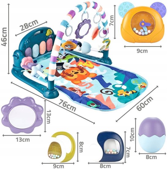 Baby Speelgym met Piano - Speelmat - Licht en Geluid - Voetpiano - Hangende Rammelaars - Spiegel - Voor Liggen, Trappelen en Grijpen - Vanaf 0 Maanden — afbeelding 2