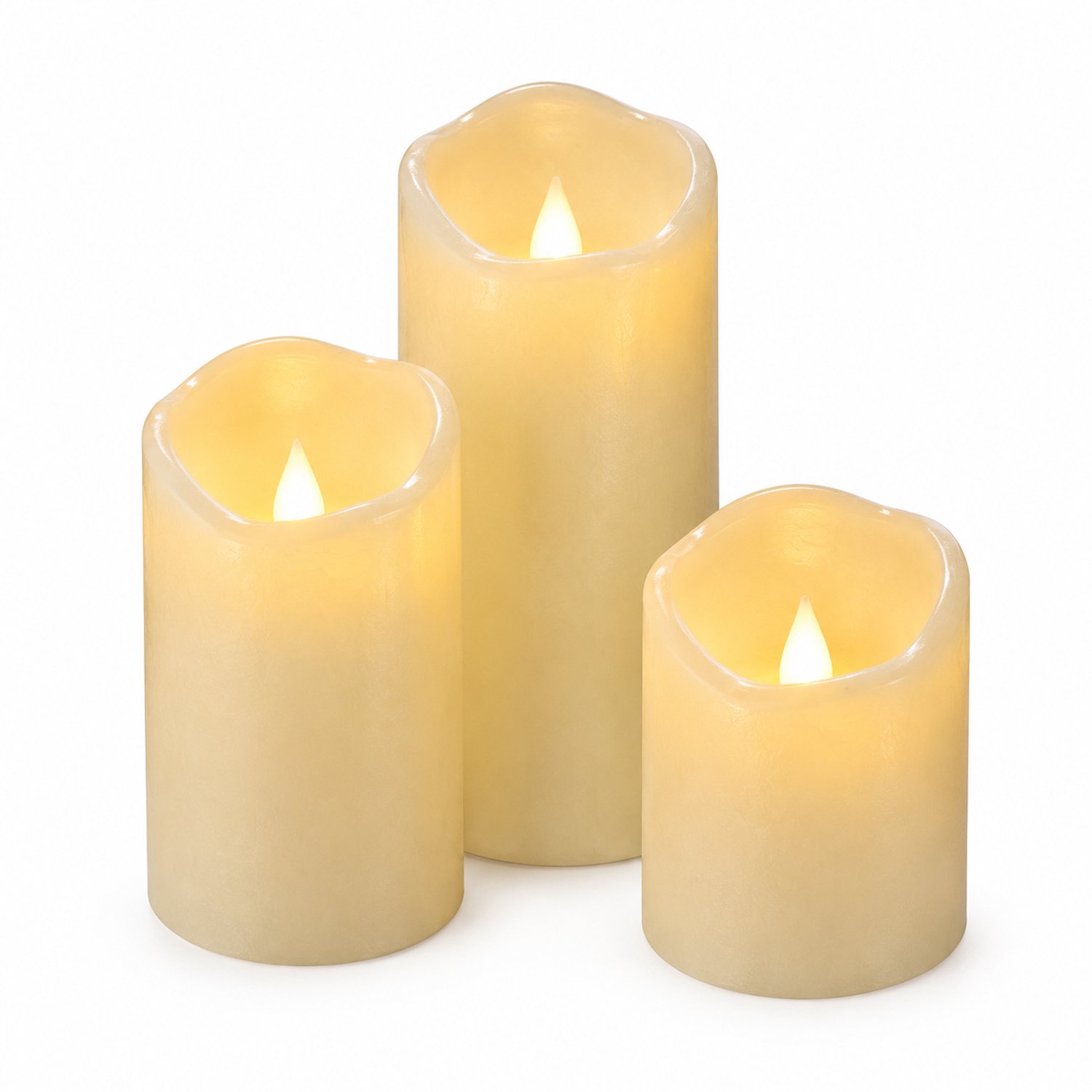 led kaarsen, set van 3, paraffine met schuine rand en kogelvormige vlam, met afstandsbediening, 7,5 x 10/12,5/15 cm