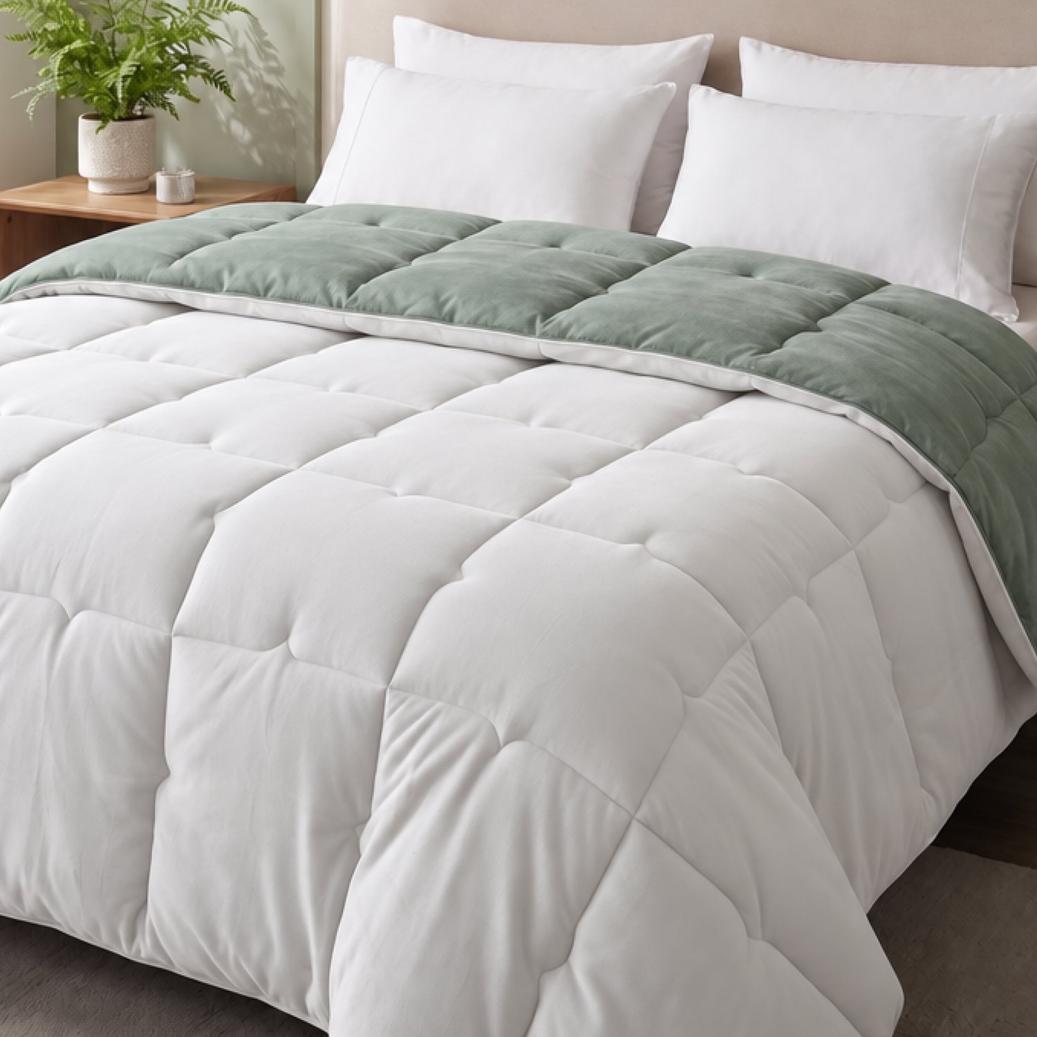 FLANDRIA Ultrazacht Omkeerbaar Winterdekbed 600 g/m², Warm en Heerlijk Zacht, 240x260cm, 2 Personen, Saliegroen