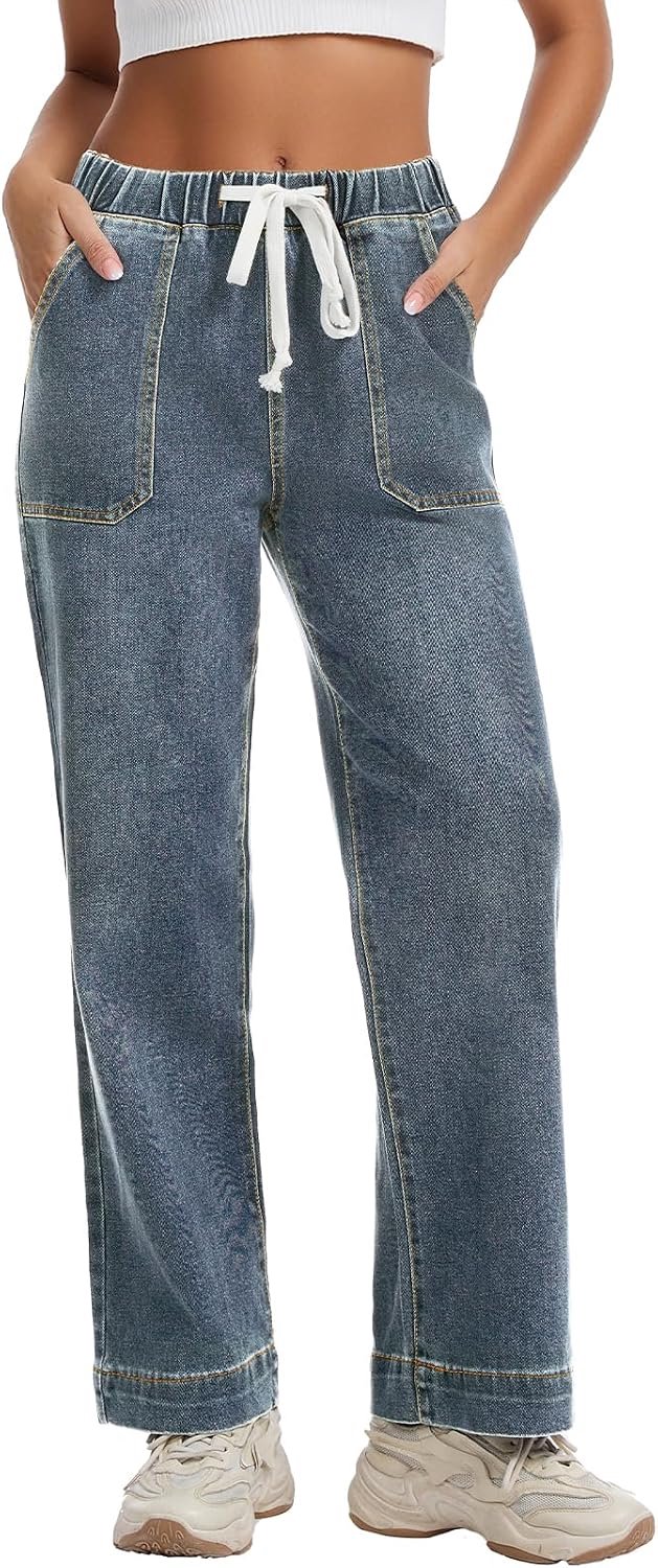 Jeans, hoge taille, elastische denim