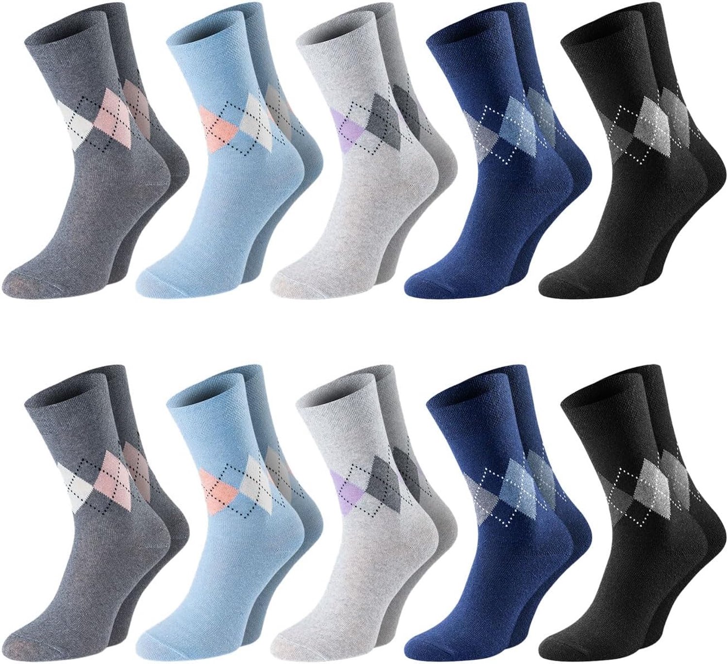 10 stuks, blauw, grijs, lichtblauw, maat 35-38/39-42