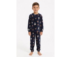 Jongens Pyjama – Warme Fleece – 100% Polyester – Blauw – Alpaca Print – Maat 104