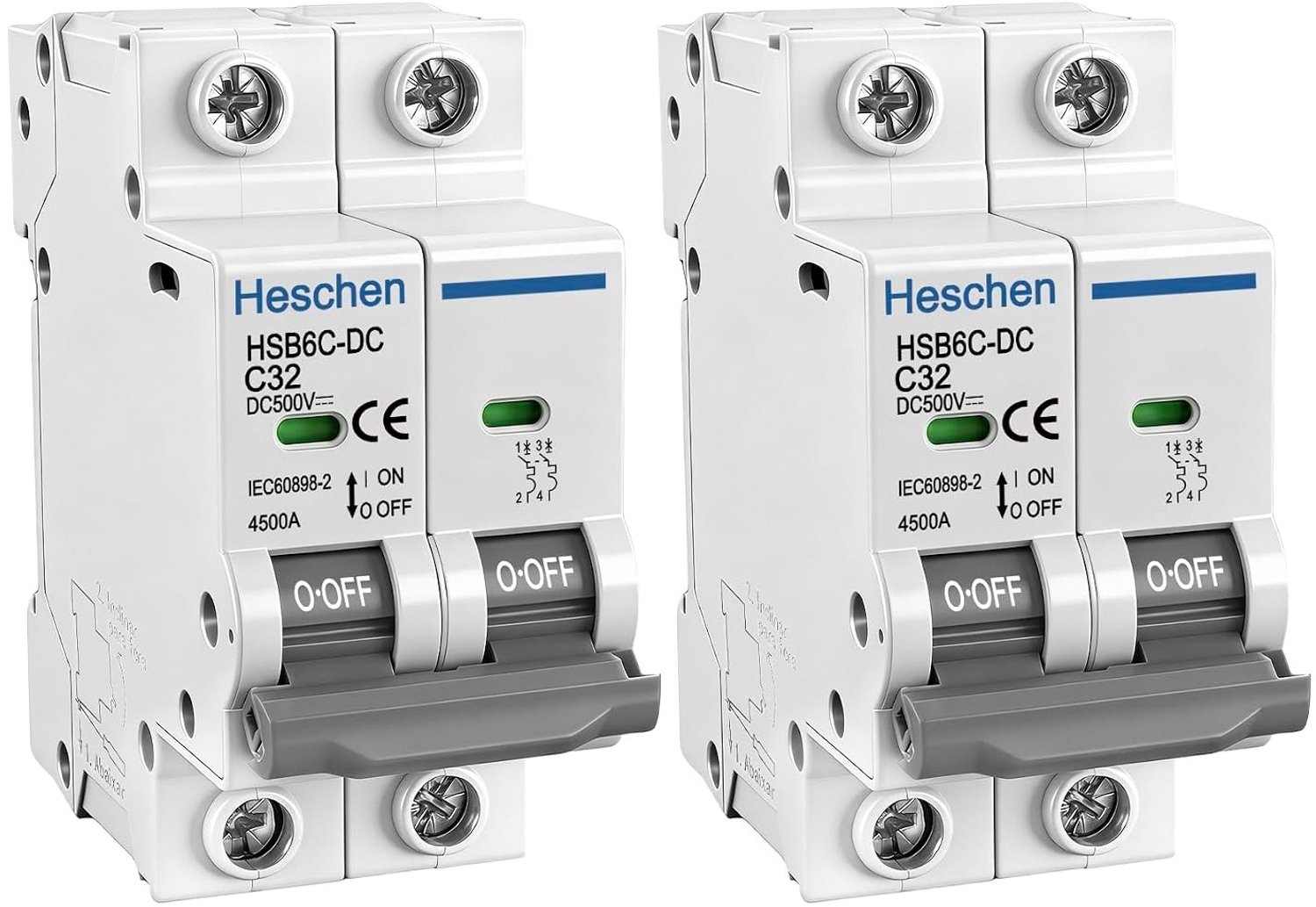 Miniatuurschakelaar - 2-polig - DC500V 32A - Voor Zonnepaneelinstallaties - Voor DIN-Rail Montage