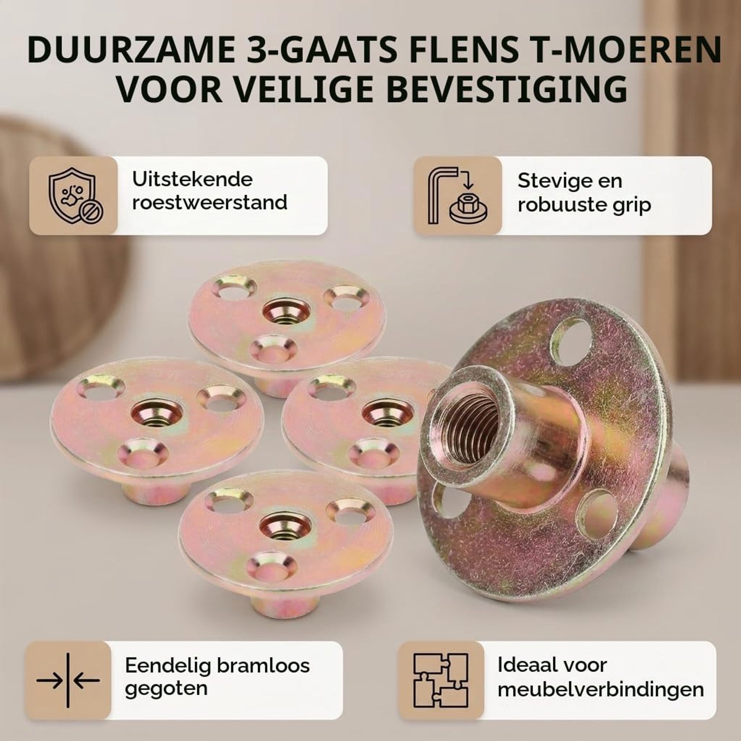 Flensmoeren M6 M8 M10 - Verzinkt IJzer - T-stuk Moer met Ronde Basis - Voor Meubel Montage - 5 stuks - m-winkel