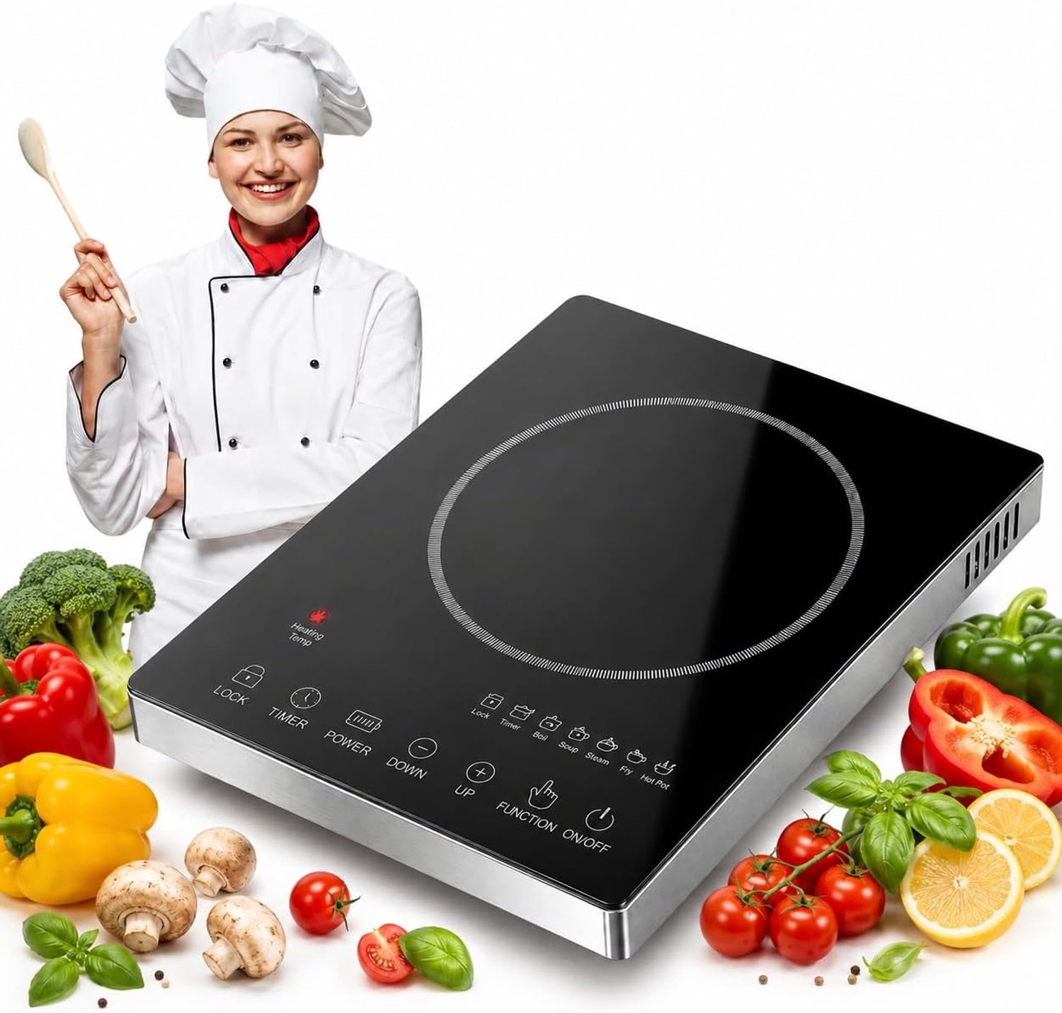 Inductiekookplaat met timer, 3500W, 4 kookstanden, 280x360x70mm