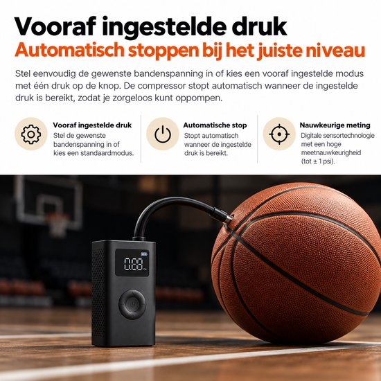 DPLUNIQ Pomp - Luchtcompressor - Bandenpomp - Fietspomp - Elektrisch - Multifunctioneel - 150 psi - Draagbaar - Compact - Zwart — afbeelding 3