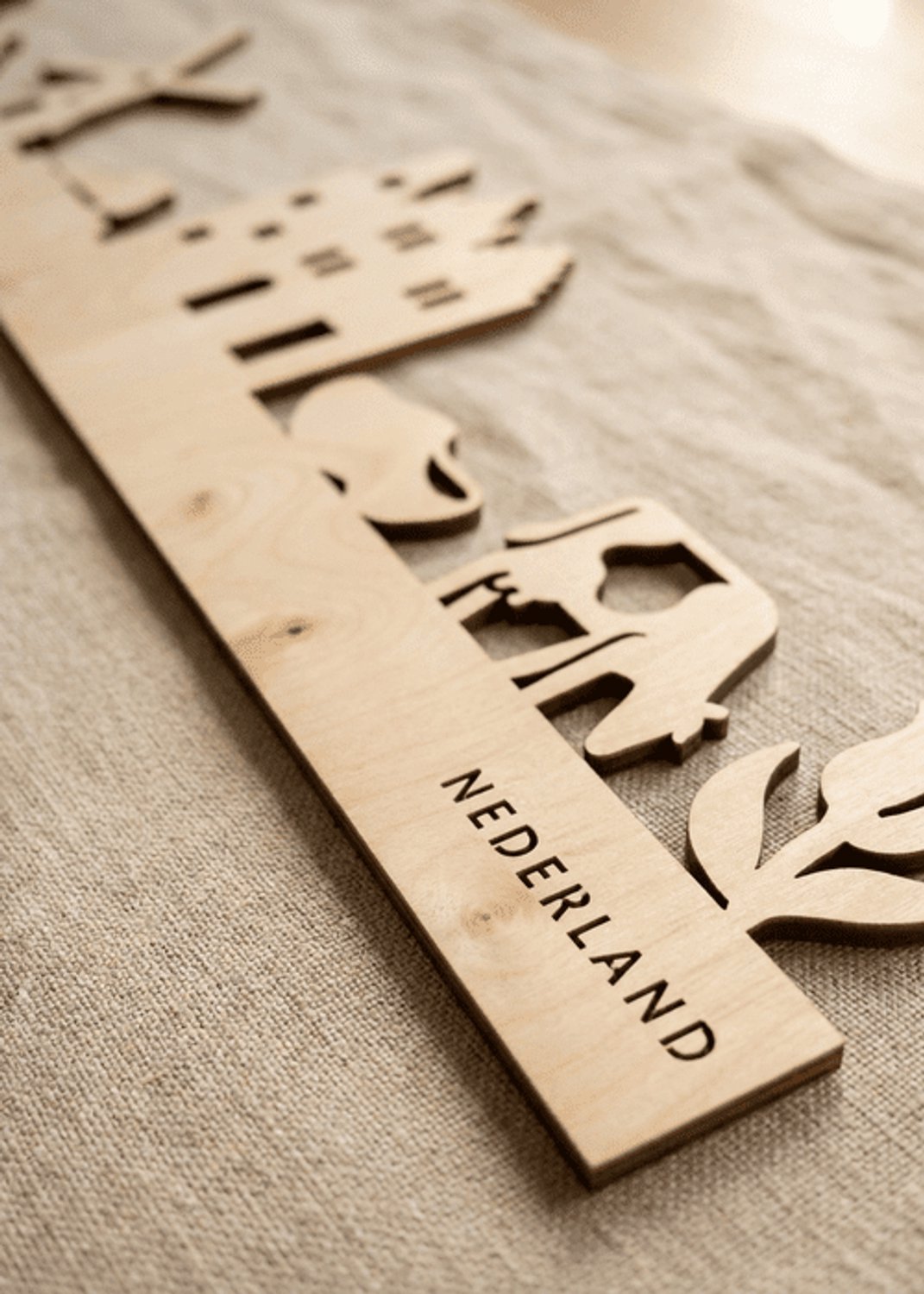 Houten Skyline Nederland | Wanddecoratie voor aan de muur | Berken | 100 x 20 cm