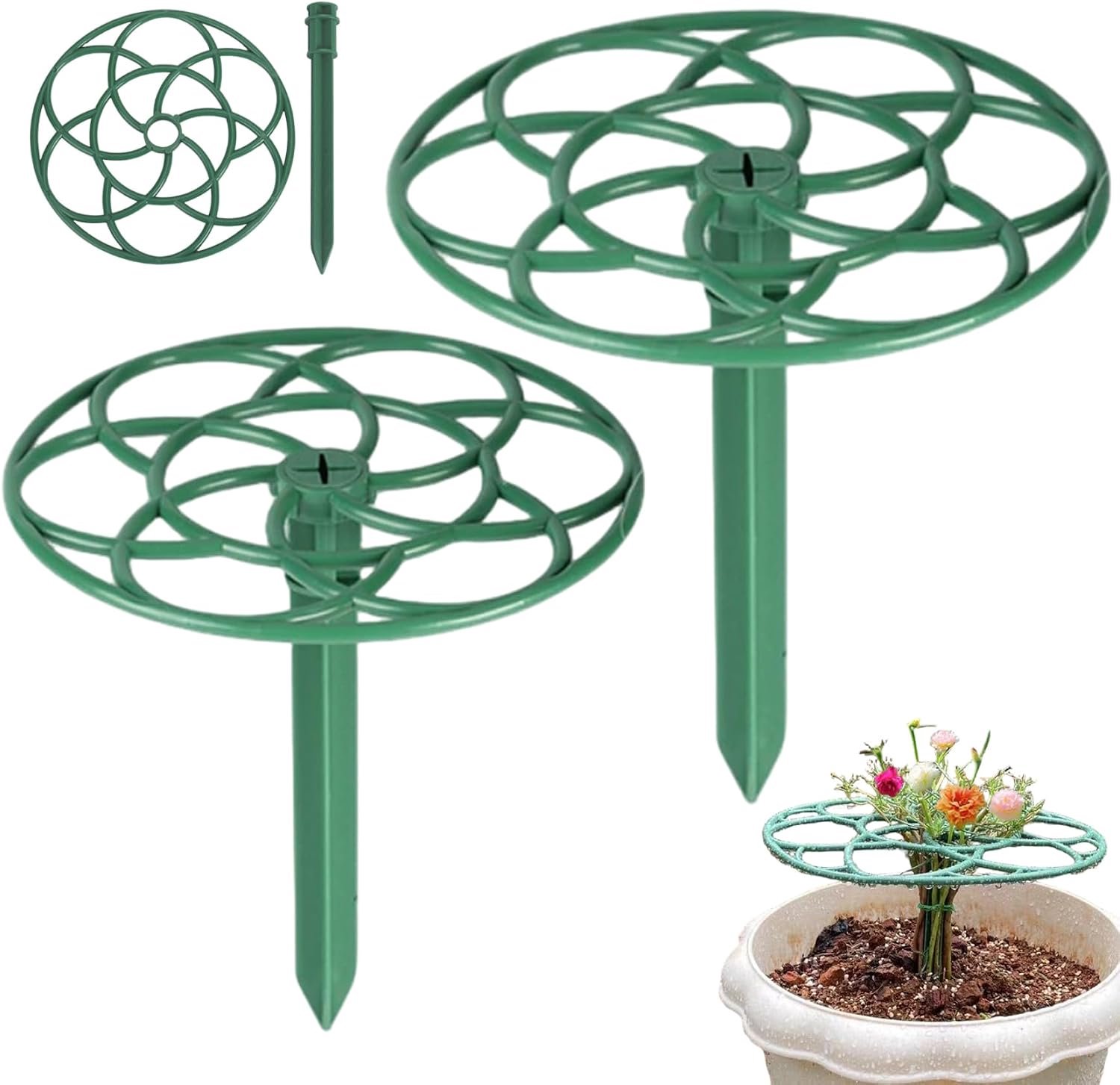 2 stuks stevige, dikke kunststof plantensteun (zonnebloemdesign) voor thuis of bloemenwinkel