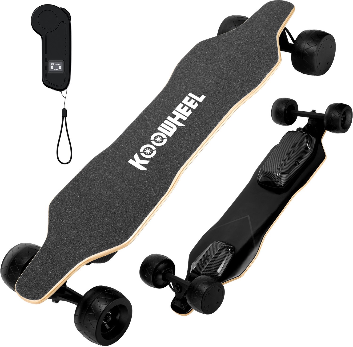 Koowheel S3M elektrisch skateboard – 45 km/u 2×550W 130 kg 7 5Ah 30-35 km 105mm Cloud Wheels OLED-remote 9-laags esdoorn – ultiem voor de laatste mijl Zwart