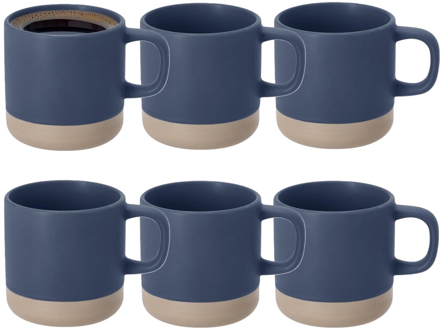 Bellatio Design Koffiekopjes Eliza - 6x stuks - blauw/beige - 350 ml - mokken - keramiek - bekers - 2 kleurig