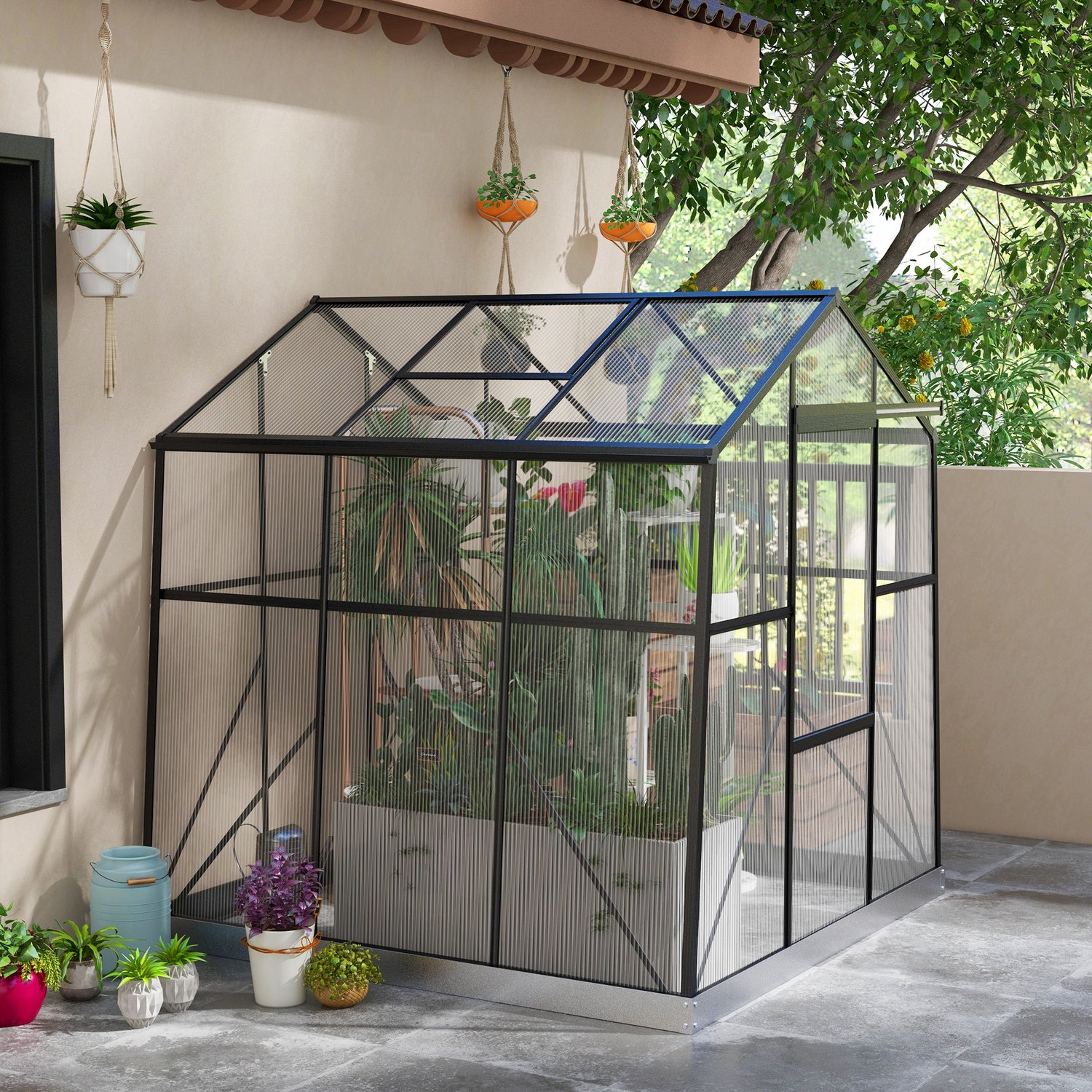 Kas, 192×192×204 cm, zwart, metalen frame, kweekkas, groentekas en plantenserre, met opbergruimte voor tuingereedschap, stabiel en duurzaam, eenvoudig te reinigen, praktisch en decoratief, geschikt voor tuin en binnenplaats – foto 5
