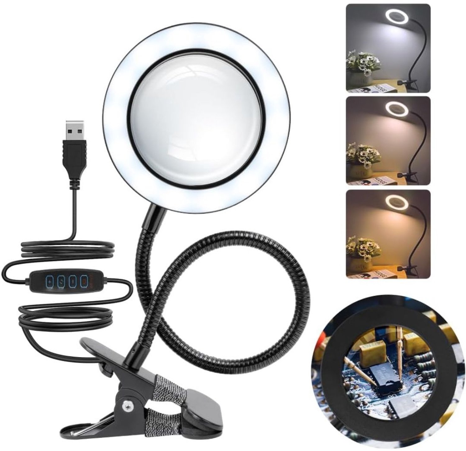 Vergrootglas met Verlichting - Vergrootglas op Standaard - Loep - Vergrootspiegel voor Volwassenen en Kinderen - Wit en Zwart