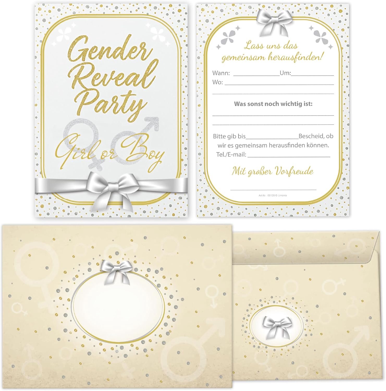10 Uitnodigingen met Enveloppen voor Gender Reveal Party