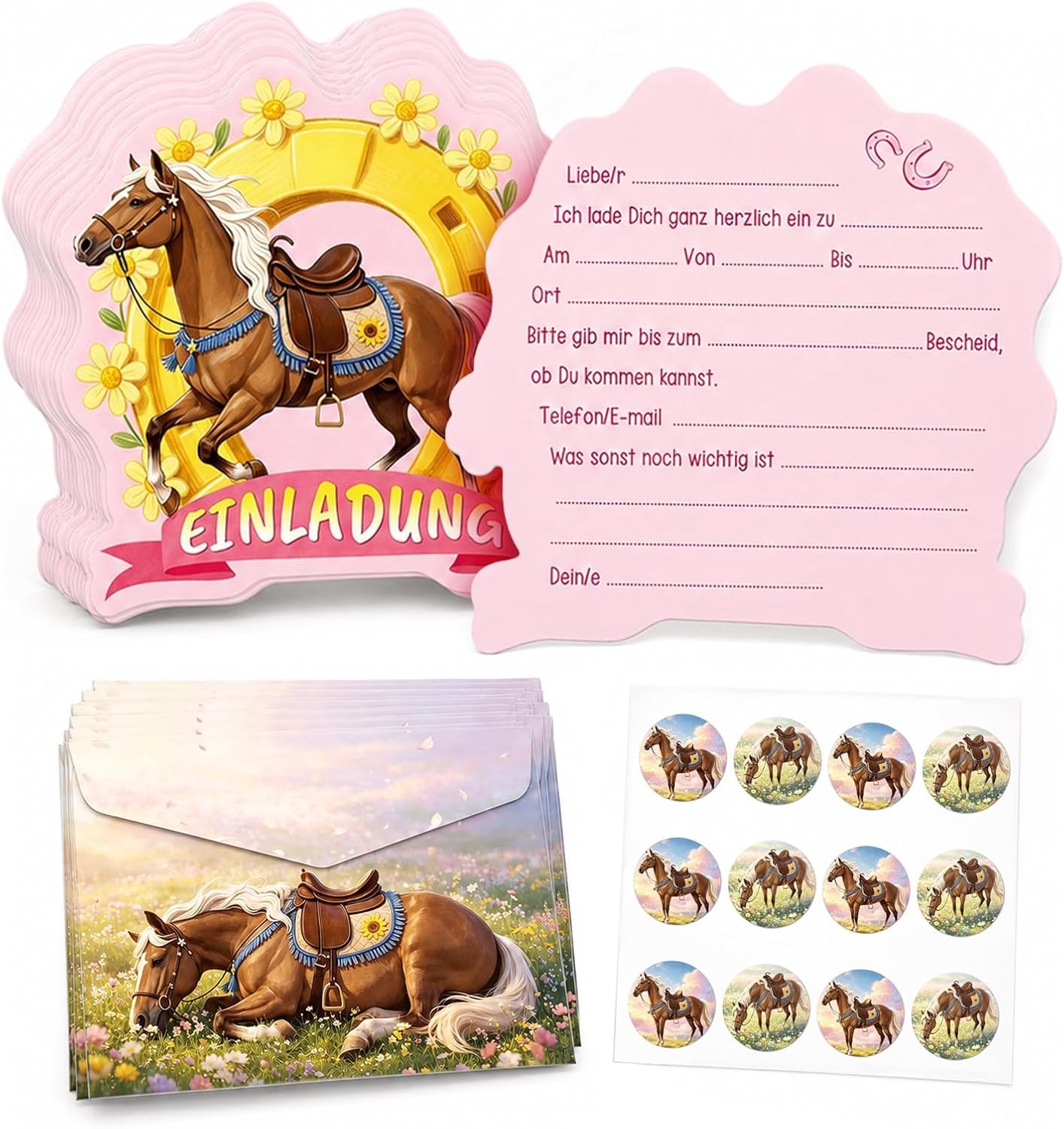 12x Paarden Uitnodigingen voor een Meisjesverjaardag