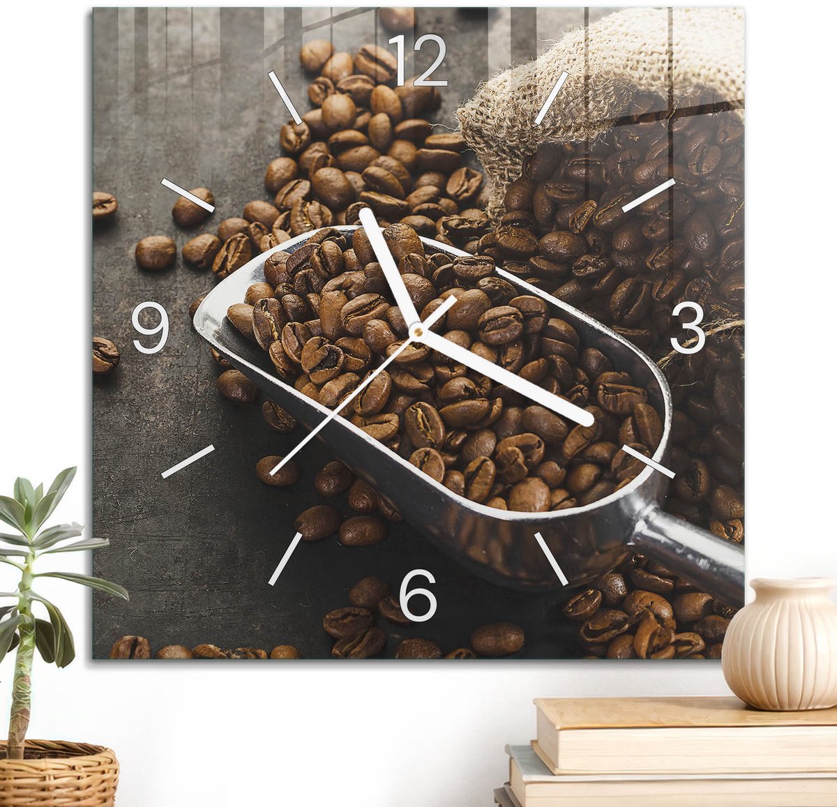 ArtPrintCave Bruin Glazen Klok - 30x30 cm - Wandklok Vierkant - Rustieke Koffie Stille Wandklok - Achtergronden En Patronen Wandklok Keuken - Witte Klokwijzers