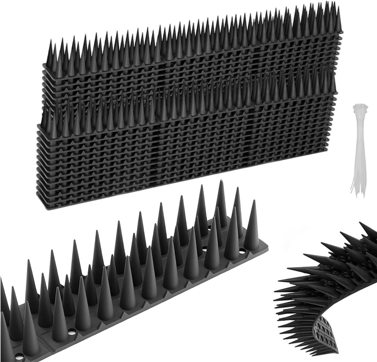Vogelverjagers - vogelpinnen voor in de tuin - duivenpinnen - vogelpinnen - anti-katten klimstrips - vogelbescherming - duivenverjagers voor balkon - 43*4*3,5 cm - 24 stuks - plastic - zwart