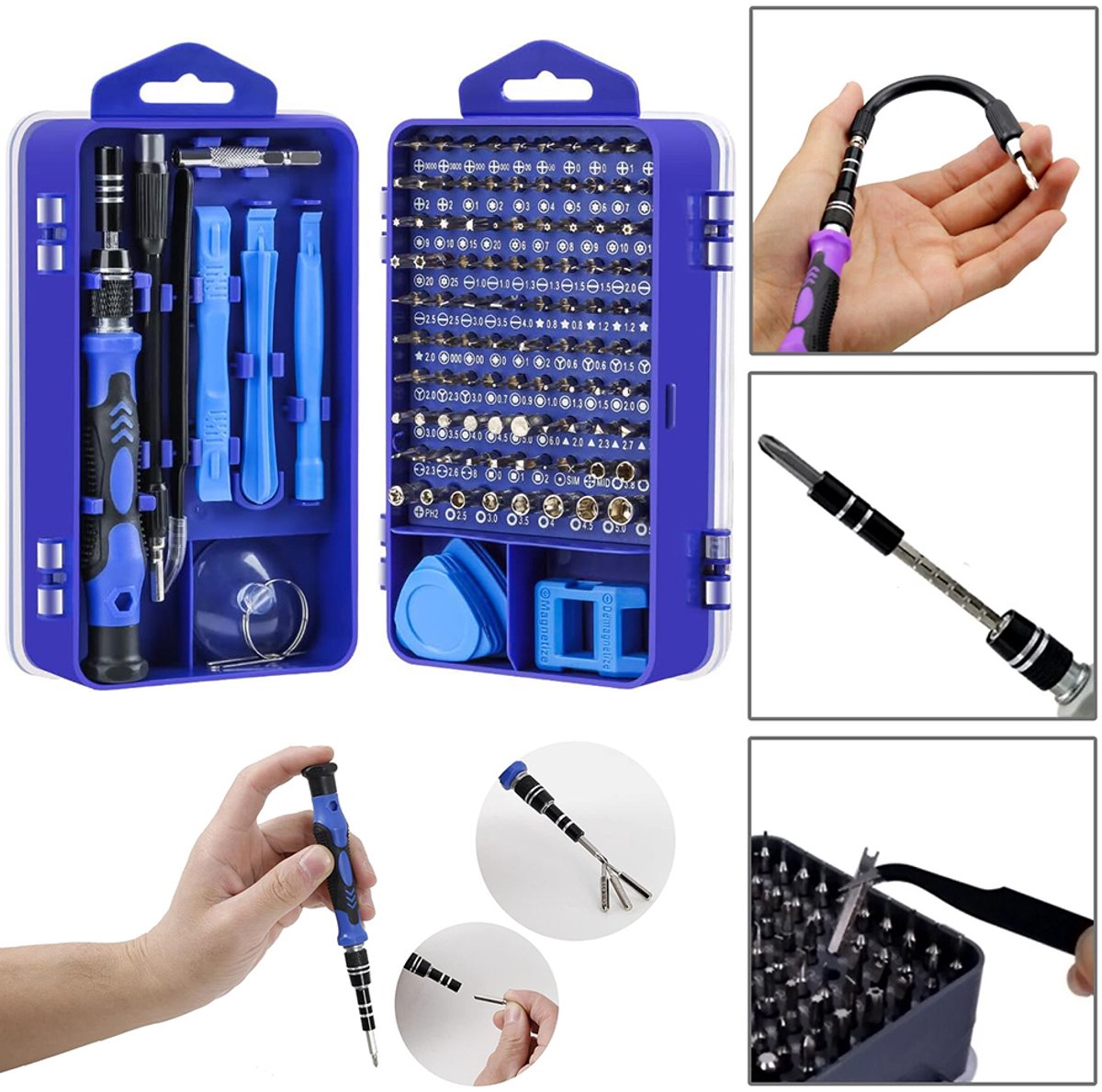 122-delige precisiegereedschapset - Schroevendraaierset - Magnetisch multifunctioneel - Geschikt voor brillen, computers en mobiele telefoons - Reparatiegereedschap voor mobiele telefoons - Inclusief schroevendraaier - Blauw