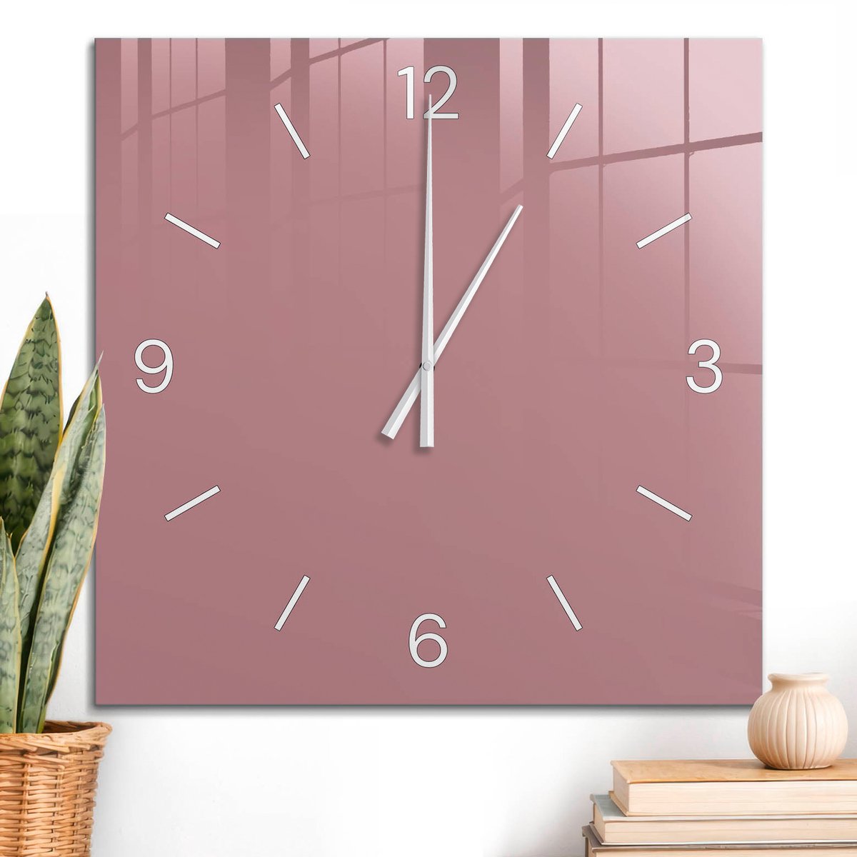 ArtPrintCave Roze Glazen Klok - 60x60 cm - Wandklok Vierkant - Oudroze Stille Wandklok - Abstractie Wandklok Keuken - Witte Klokwijzers