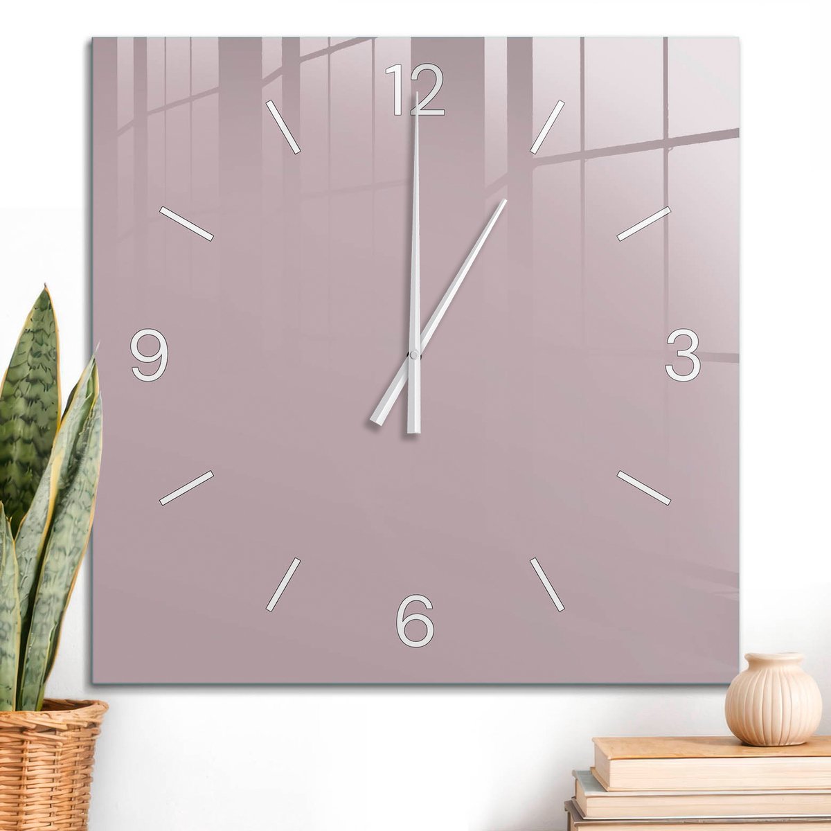 ArtPrintCave Roze Glazen Klok - 60x60 cm - Wandklok Vierkant - Pastel Lila Unieke Klok - Abstractie Stille Wandklok - Witte Klokwijzers