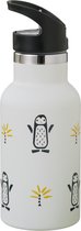 Fresk Thermosfles 350 ml - RVS Waterfles - Lekvrije Drinkfles voor Kinderen - Koude en Warme Dranken - BPA-vrij - Onbreekbaar - 2 Doppen - Thermosbeker - Drinkbeker Unisex - Mosterd - Pinguin