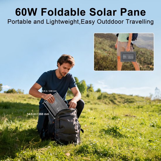 60W Opvouwbaar Zonnepaneel, Draagbare Zonneoplader met ETFE, IP67 Waterbestendig, USB-A USB-C DC Uitgang voor Kamperen & Powerbank — afbeelding 5