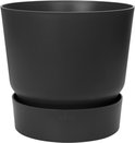 Zwarte Elho bloempot met schotel, diameter 14 cm.
