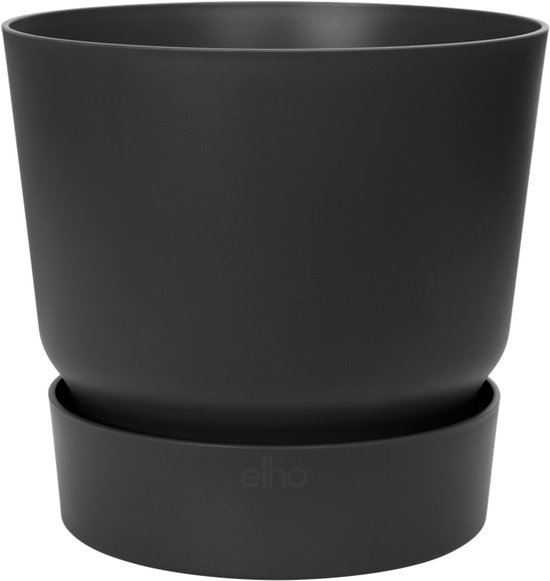 Zwarte Elho bloempot met schotel, diameter 14 cm.