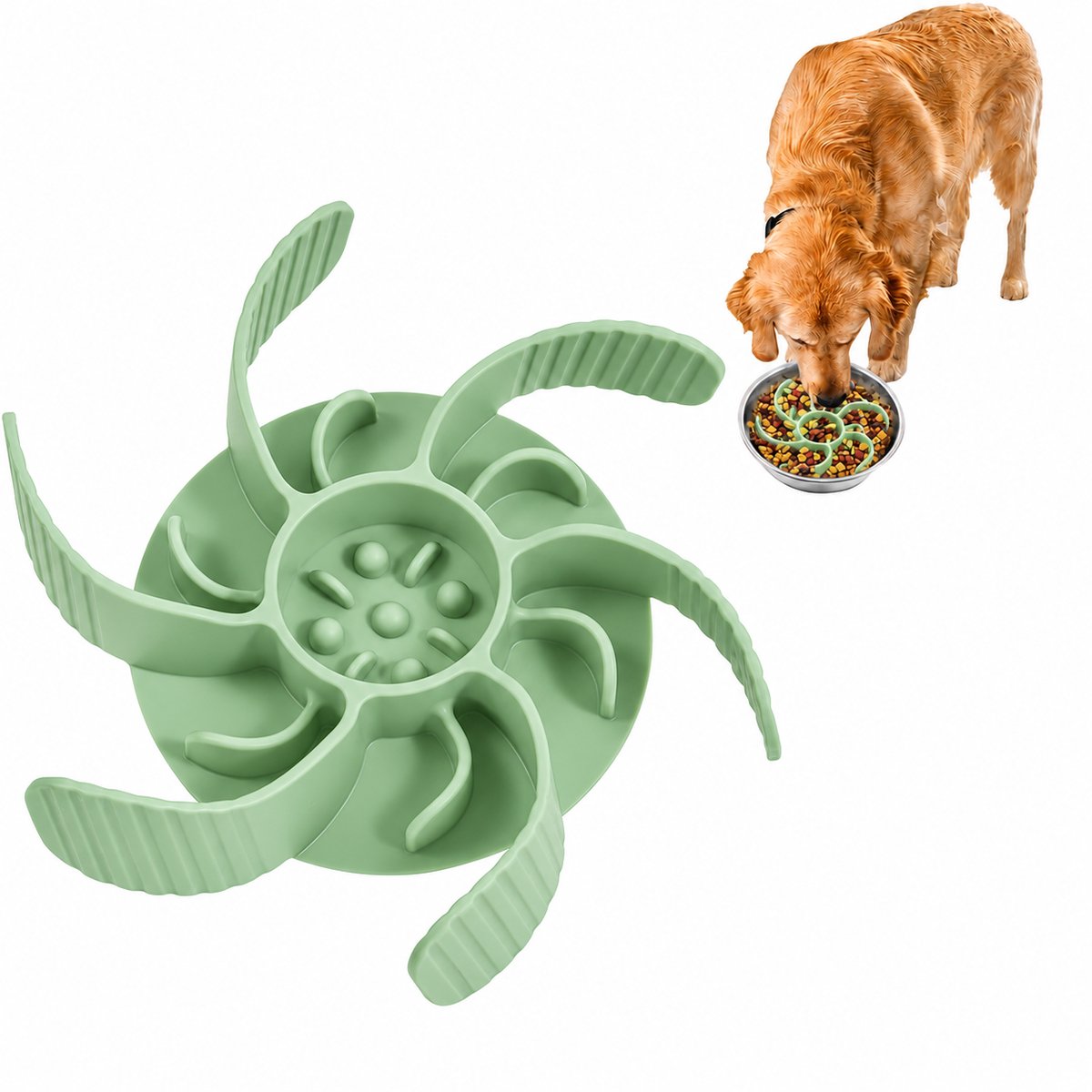 Tolvia Slow Feeder Hond - Siliconen Anti Schrokbak Inzetstuk met Zuignappen - Ø 11 cm - Groen