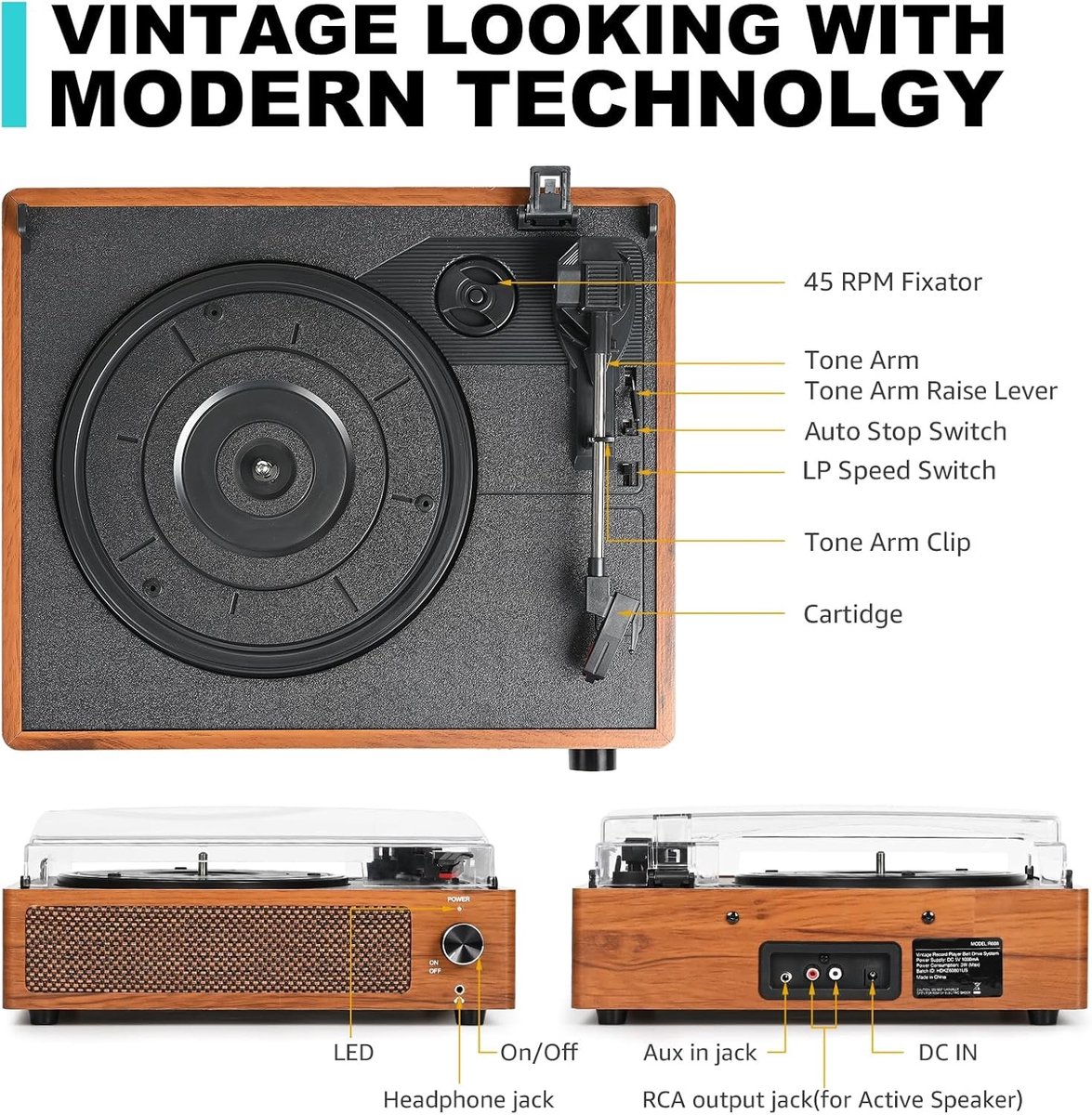 Draagbare cd speler bluetooth - Retro geel - Platenspeler met 3 snelheden en ingebouwde speakers - Voor vinyl liefhebbers