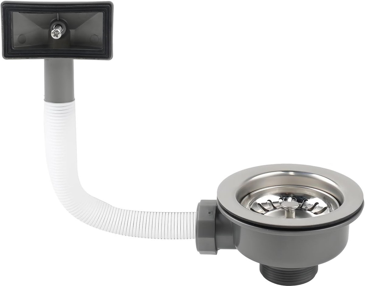 Dubbele sifon gootsteen - RVS en PVC - 114 mm - Overloop met Zeefmand voor Keuken en Badkamer